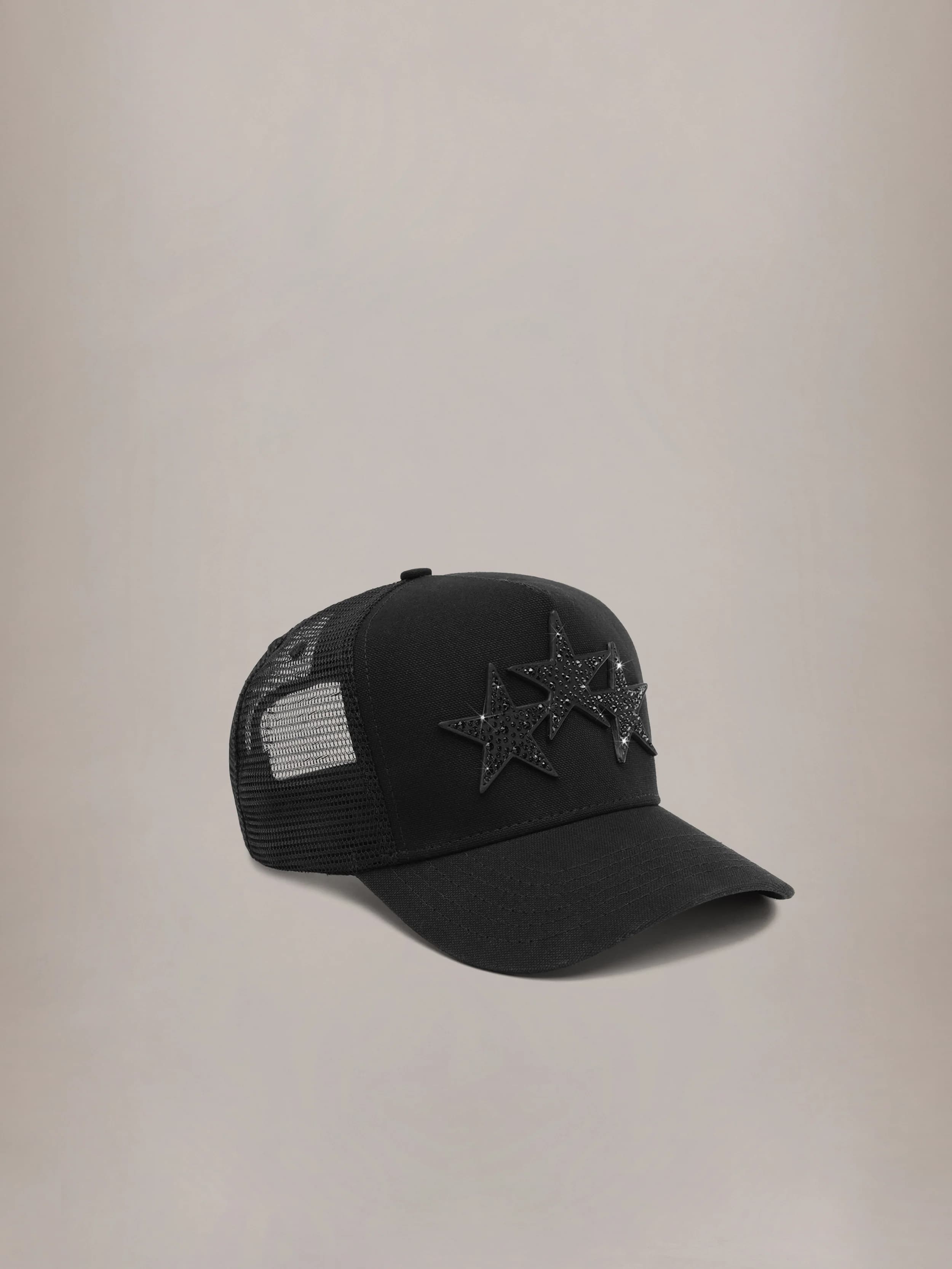 CRYSTAL 3 STAR TRUCKER HAT - Black Black by Amiri