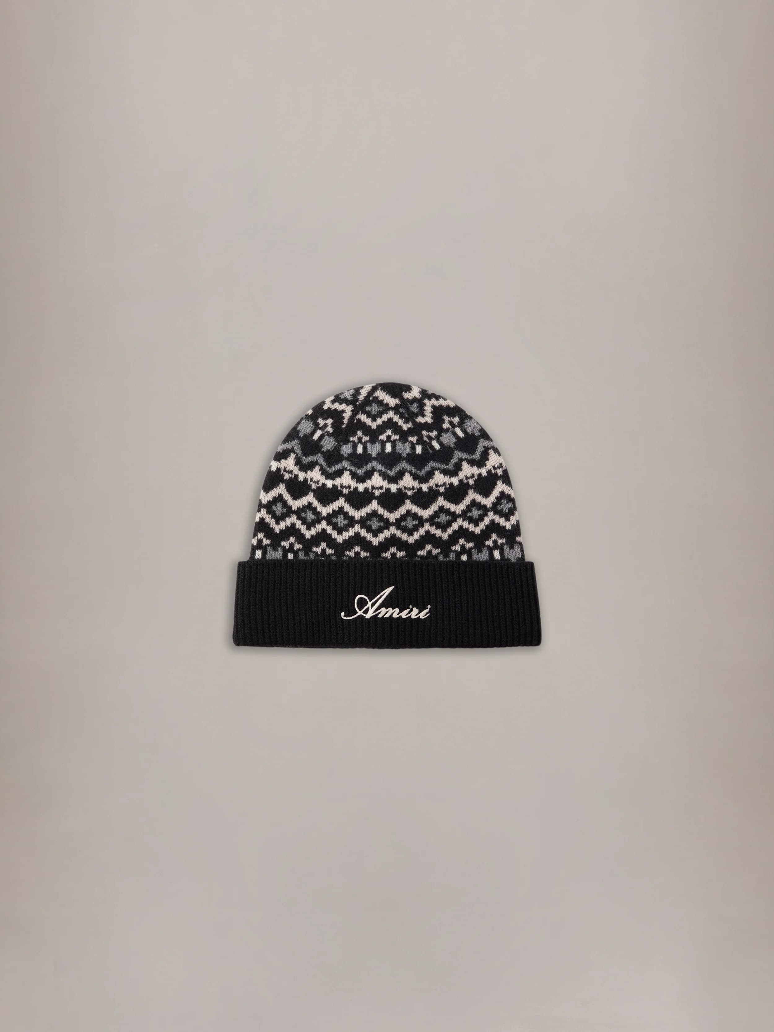 BANDANA FAIRISLE WOOL BEANIE - BLACK by Amiri