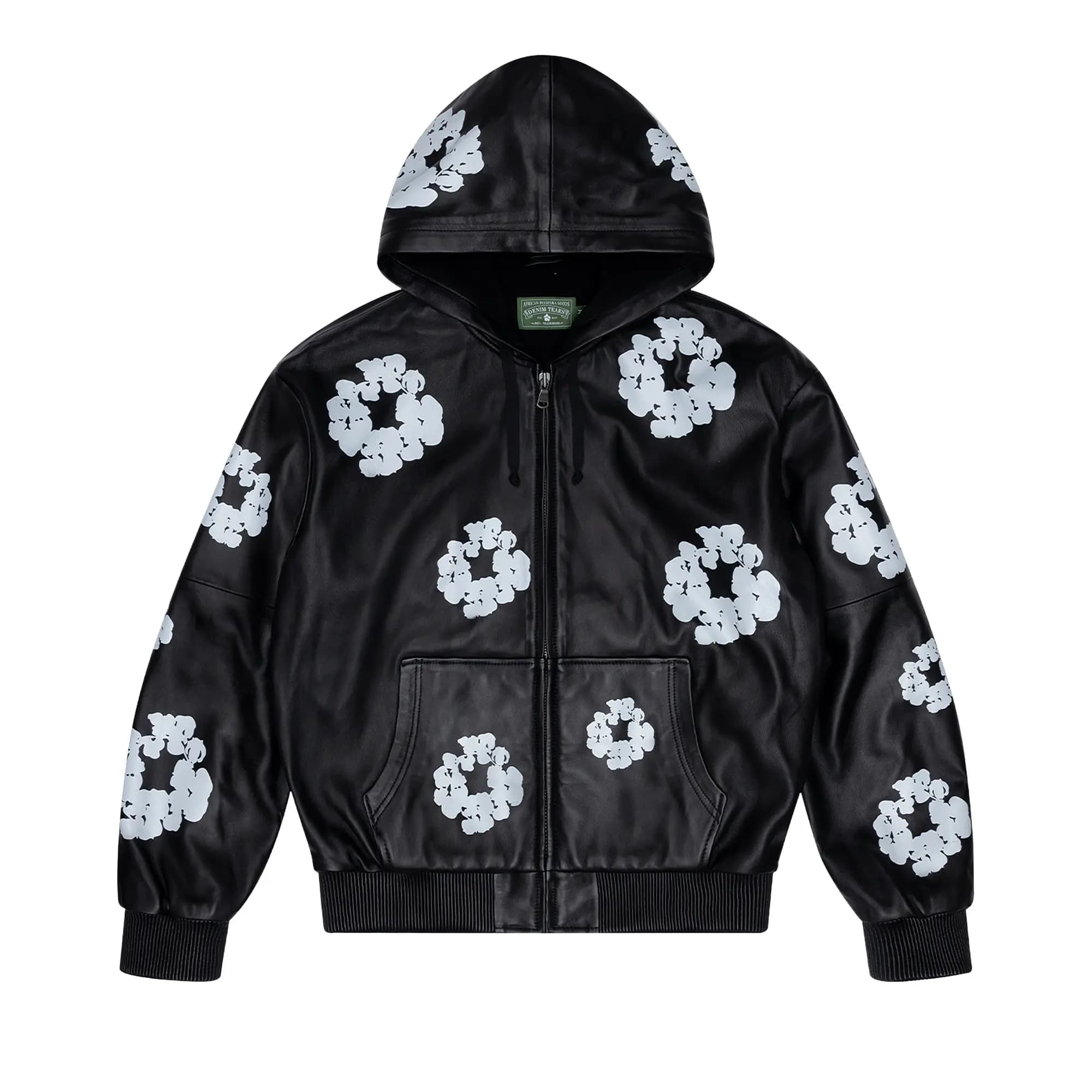 Denim Tears Leather Cotton Wreath Zip Hoodie 'Black' by Denim Tears