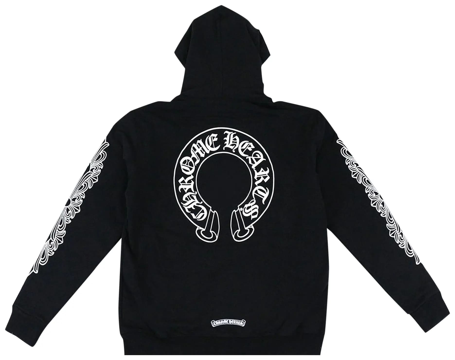 Chrome Hearts Horseshoe Floral Cross-Sleeve Zip Up Hoodie 'Black/White' 2