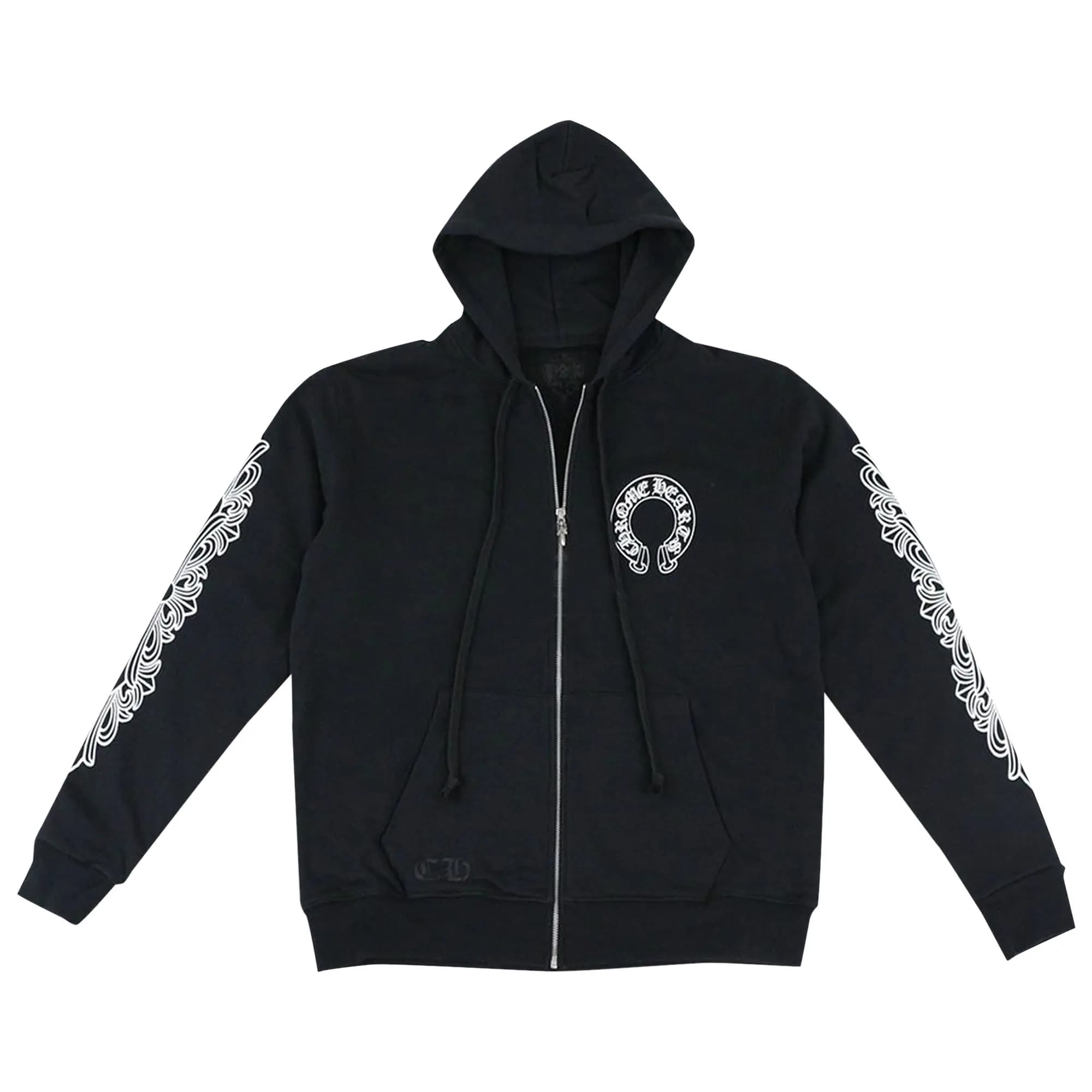 Chrome Hearts Horseshoe Floral Cross-Sleeve Zip Up Hoodie 'Black/White' by Chrome Hearts