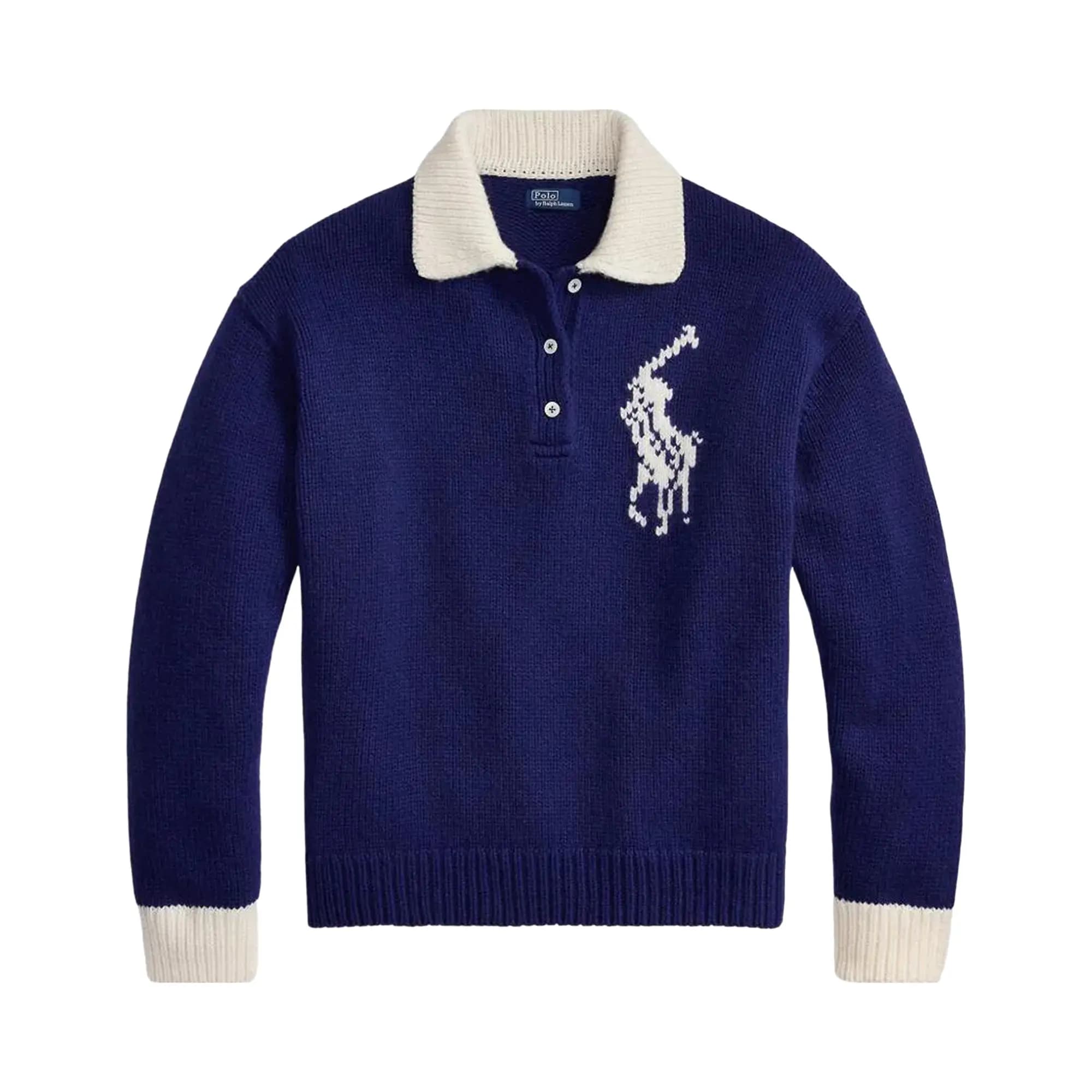 Polo Ralph Lauren Long Sleeve-Polo Self Collar-Sweater 'Royal/Cream' by Ralph Lauren