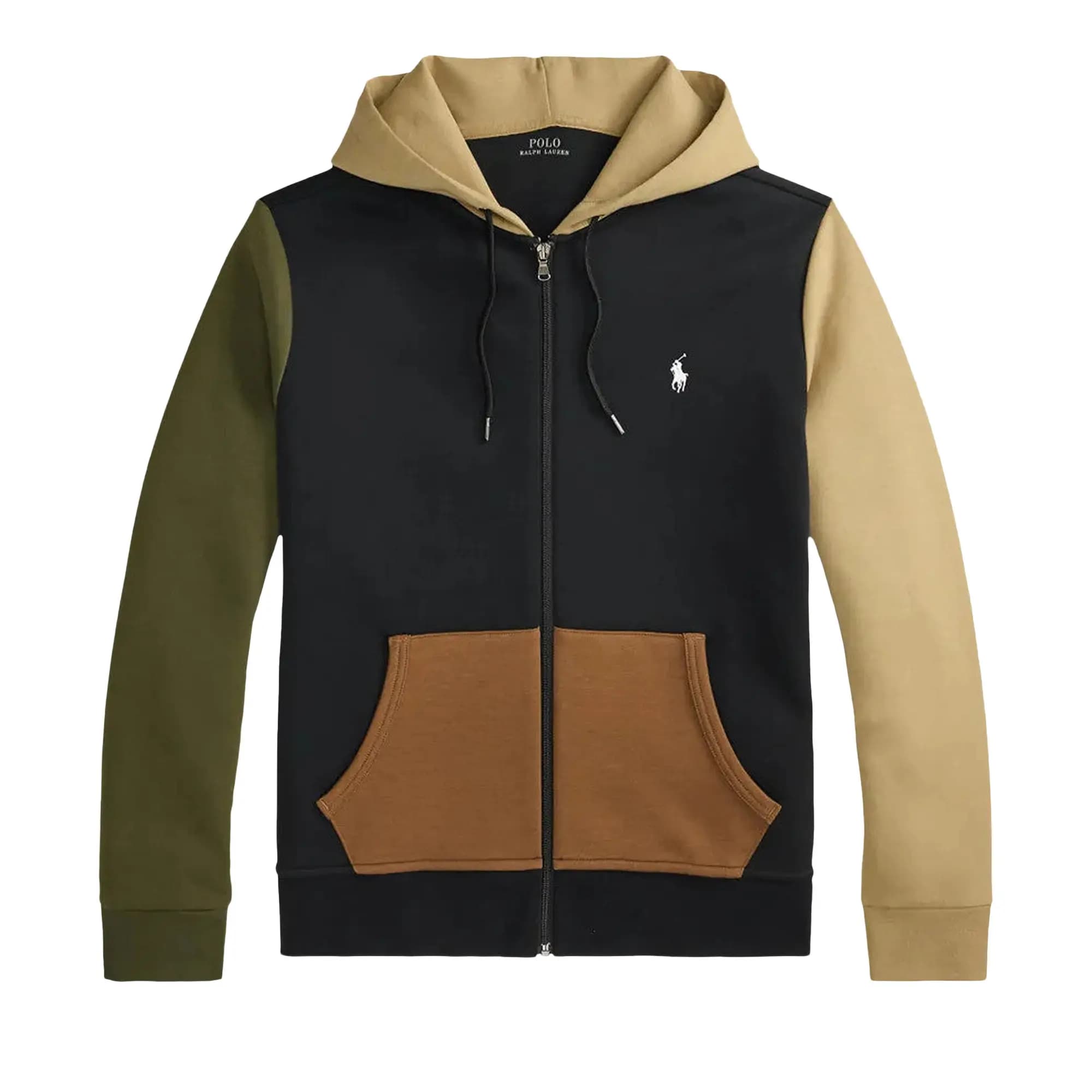 Polo Ralph Lauren Long Sleeve Double Knit Tech Novelty Colorblock Full Zip Hooded Sweatshirt 'Black Multicolor' by Ralph Lauren