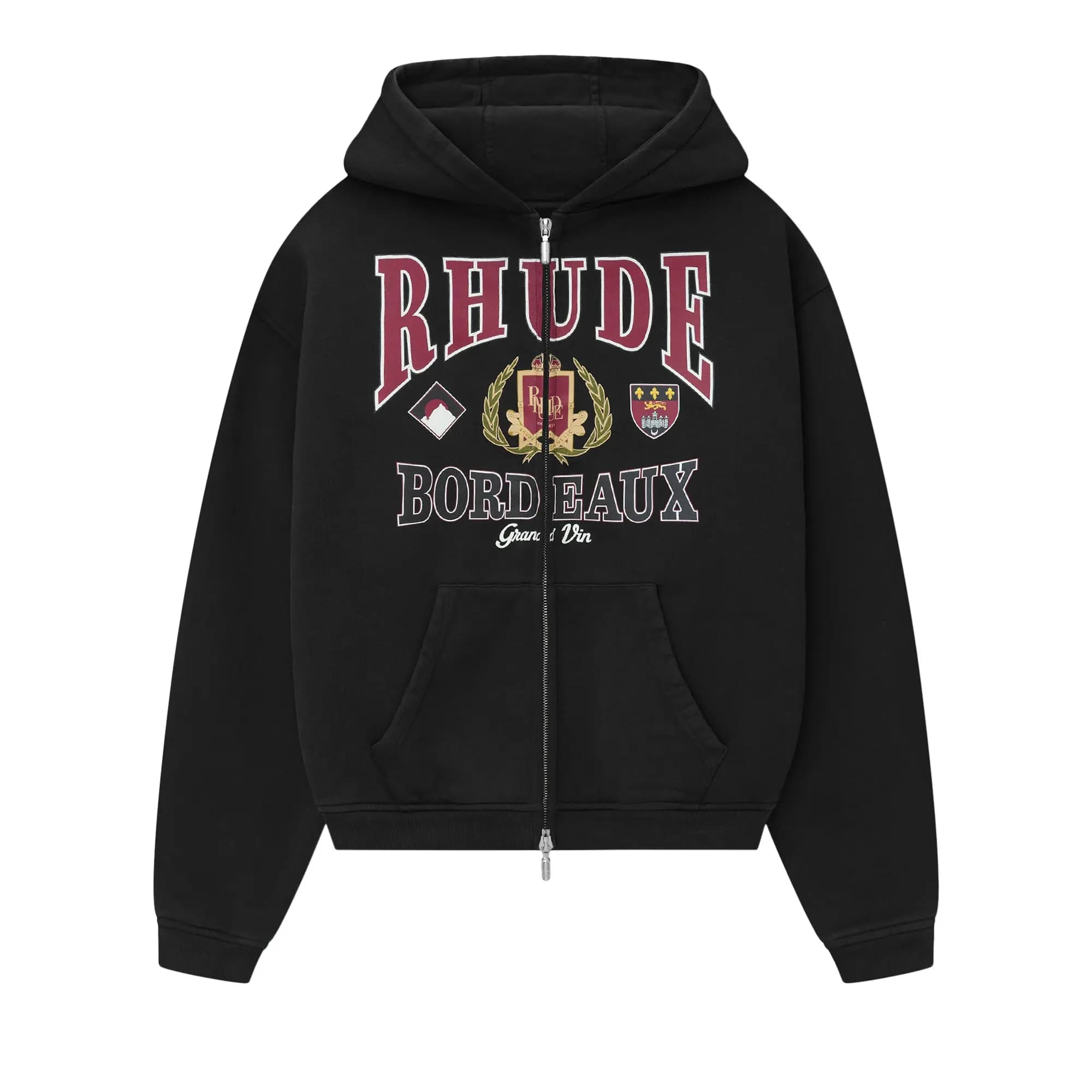 Rhude Bordeaux Grand Vin Zip Up Hoodie 'Vintage Black' by Rhude