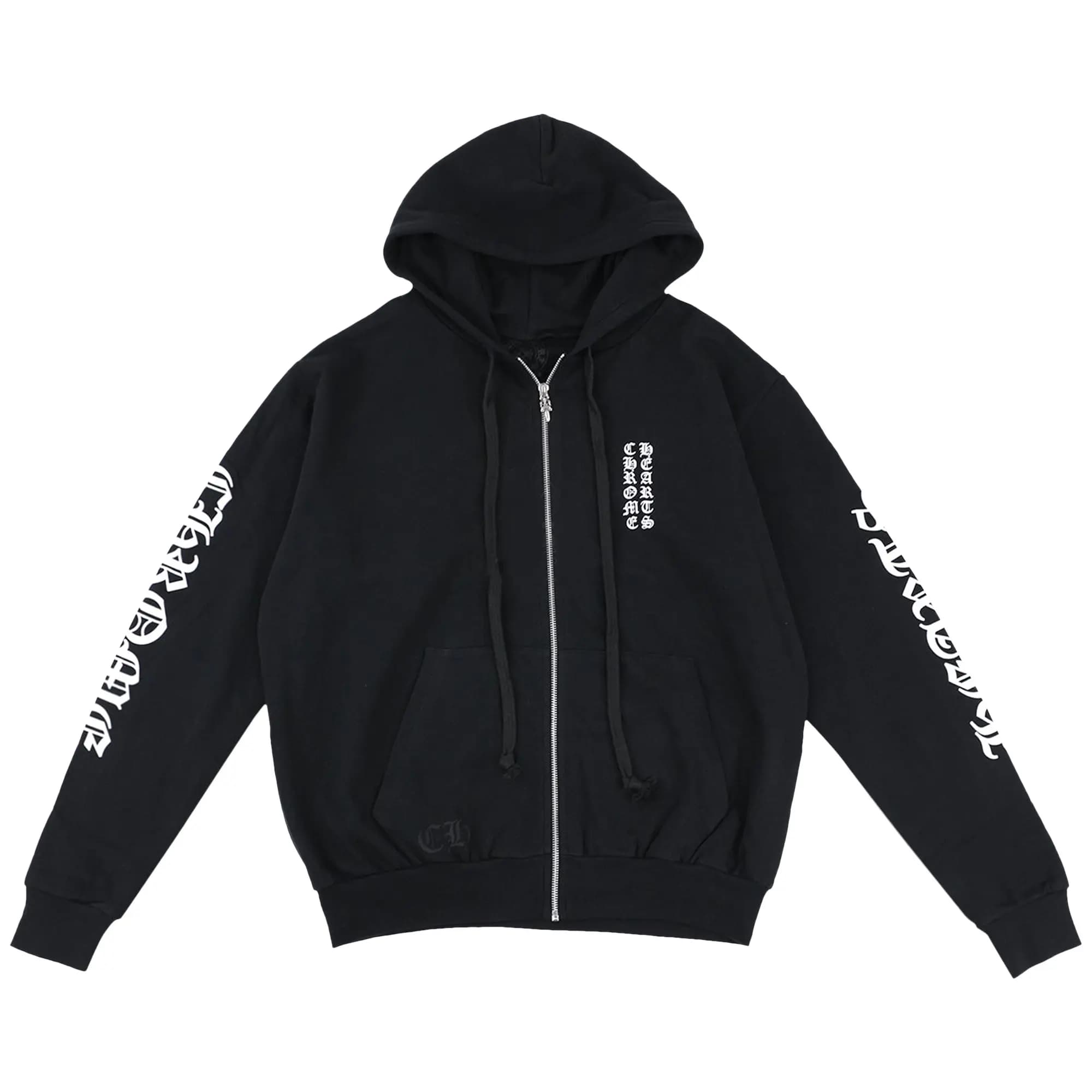Chrome Hearts Letters Sleeve Fleece Zip Up Hoodie 'Black/White' by Chrome Hearts