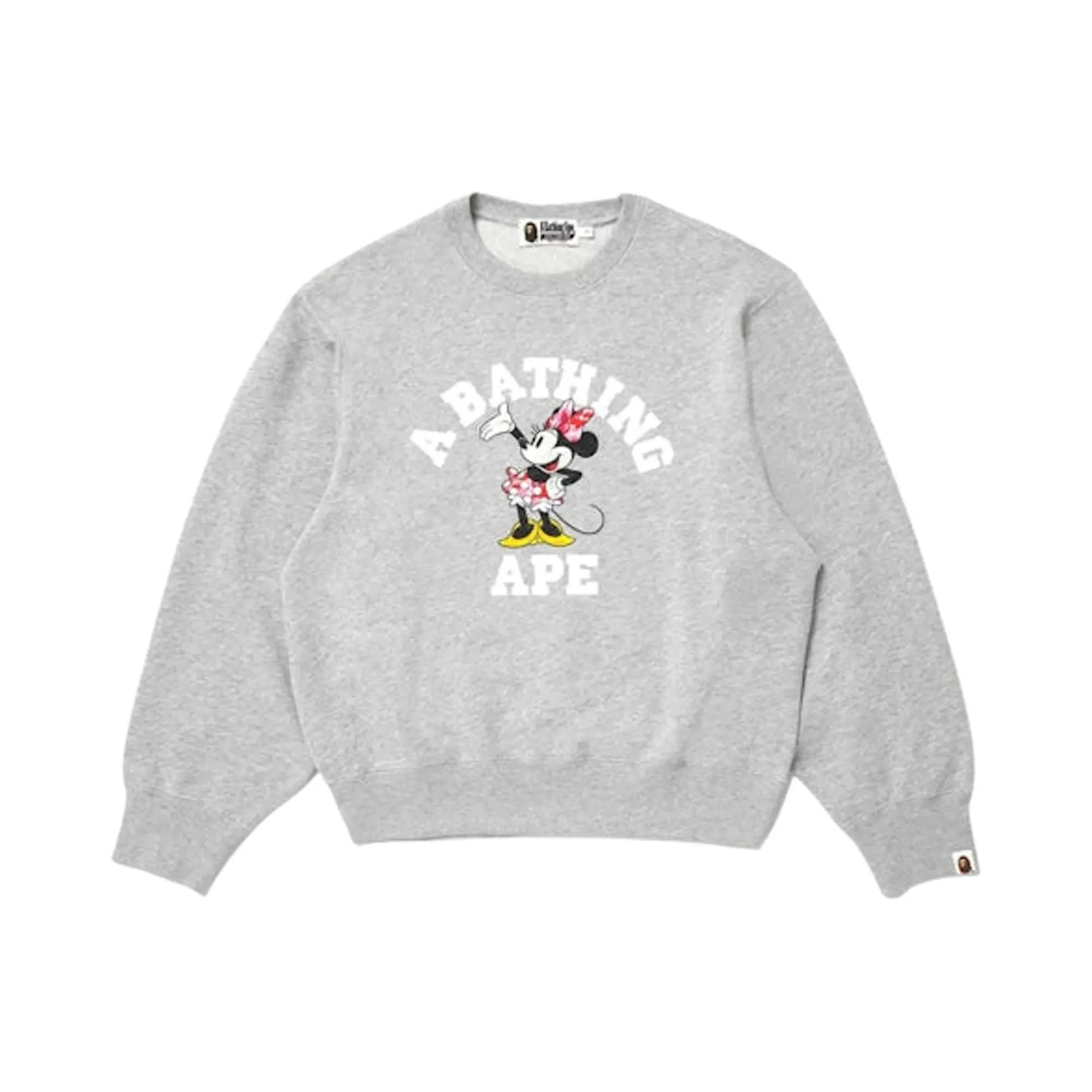 BAPE X Disney Minnie Mouse College Crewneck Sweatshirt 'Grey' by BAPE