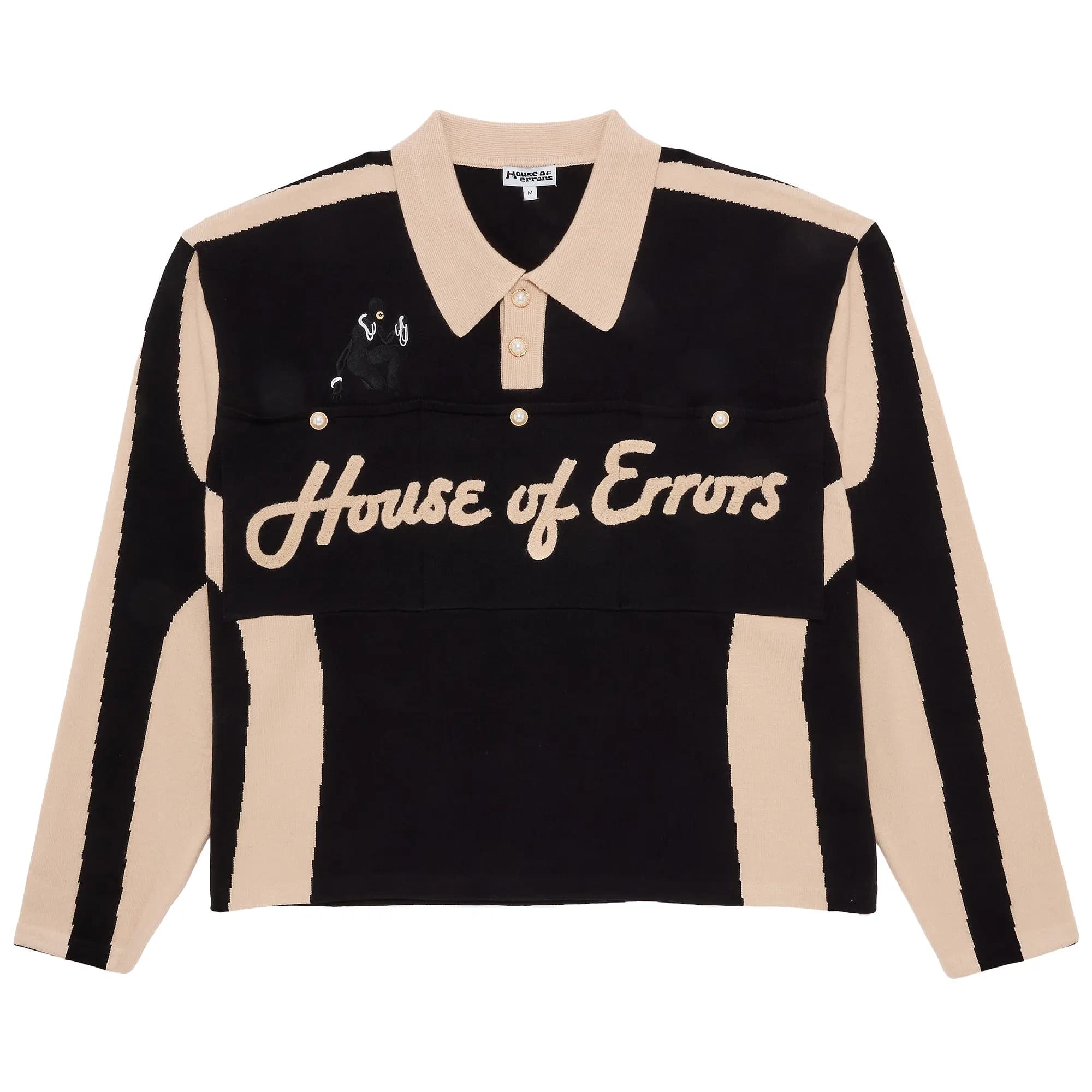 HOUSE OF ERRORS Knitted Cat Burglar Rugby 'Black/Beige' by House of Errors