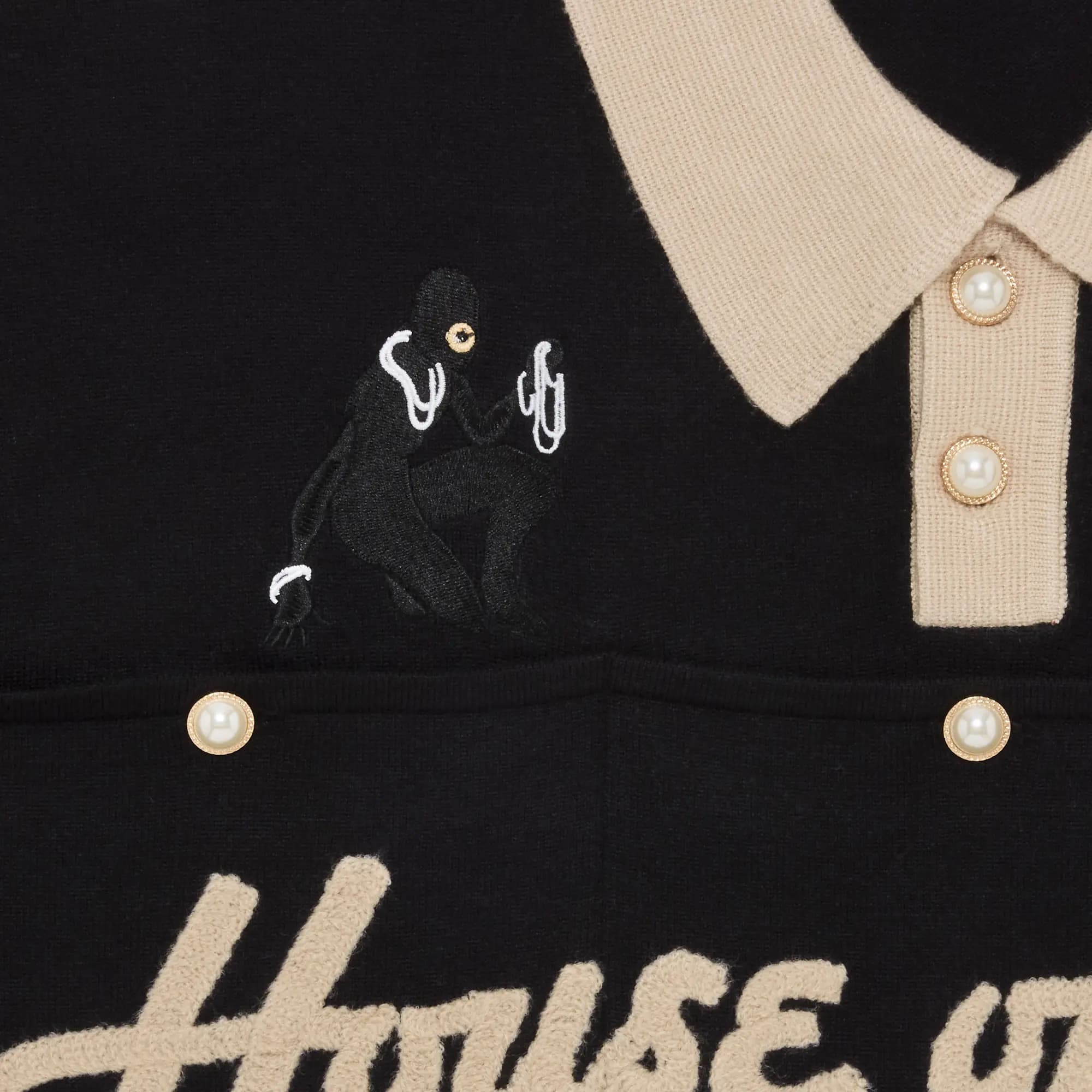 HOUSE OF ERRORS Knitted Cat Burglar Rugby 'Black/Beige' 3