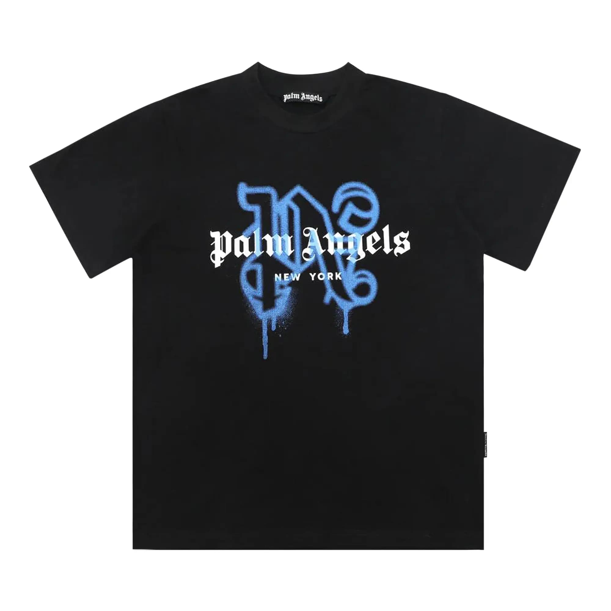 Palm Angels NY Monogram Spray Tee 'Black/Blue' by Palm Angels