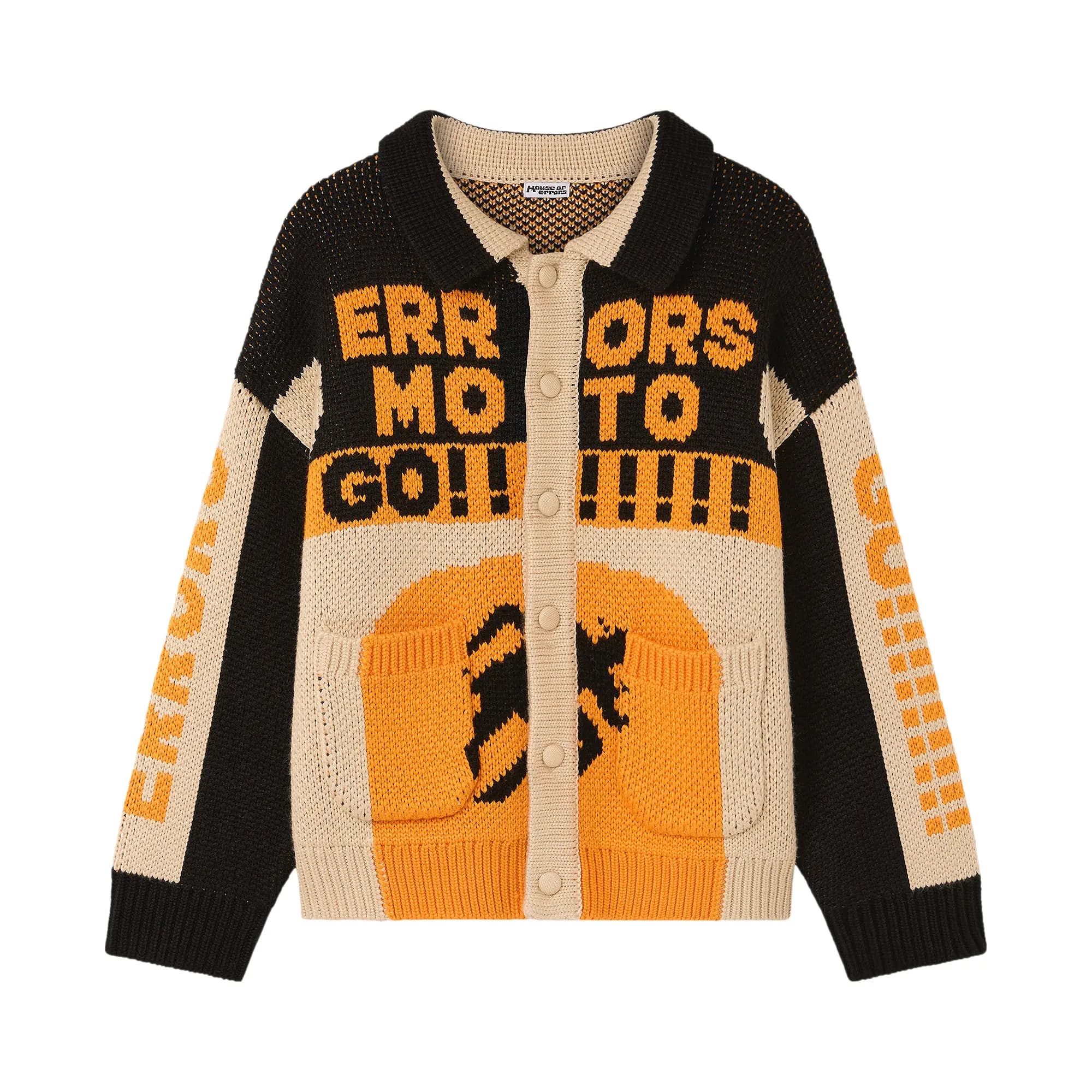 HOUSE OF ERRORS Thick Knit Moto Cardigan 'Black/Orange' by House of Errors
