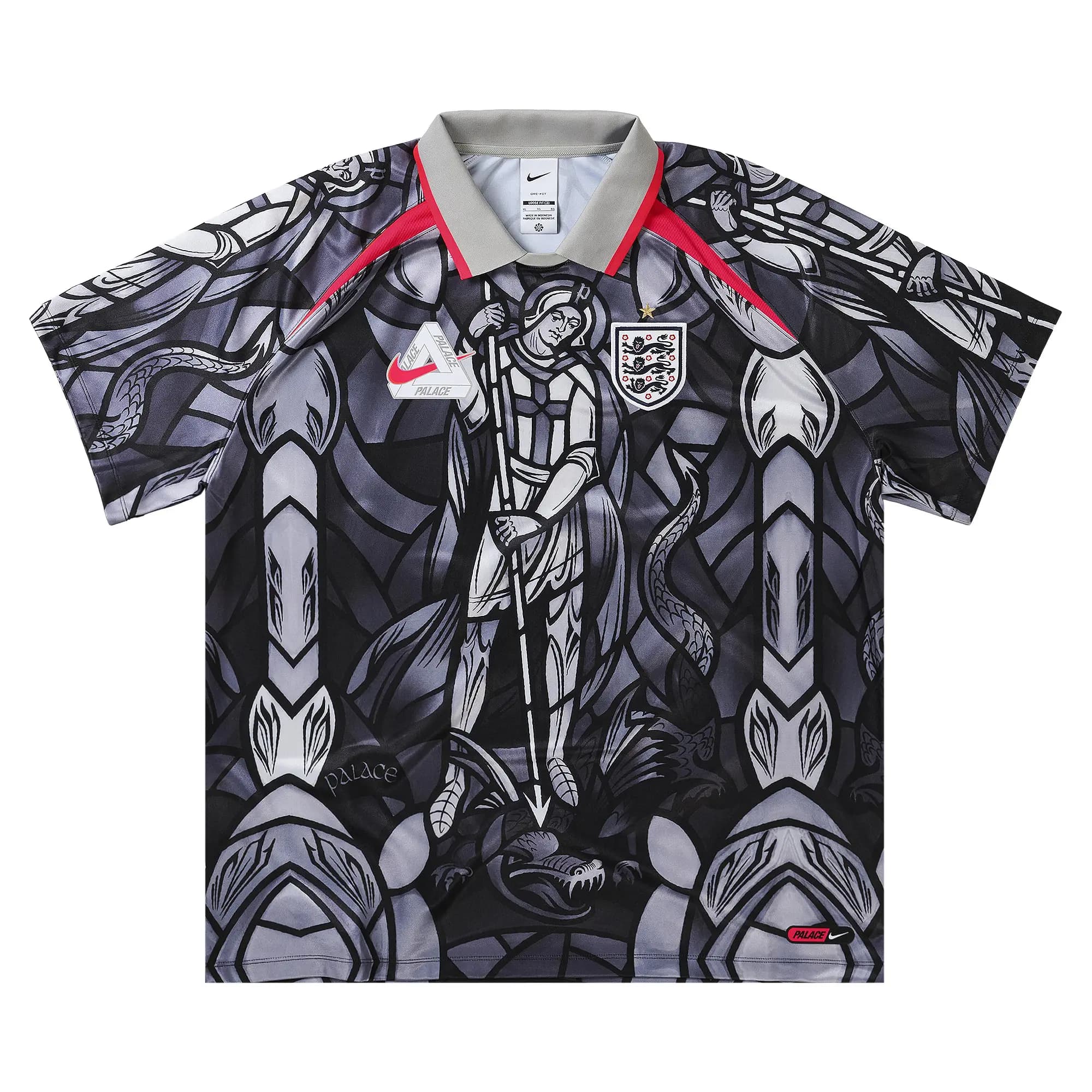 Palace x Nike England Dri-Fit Football Jersey 'Pewter Grey/Bright Crimson' by Palace