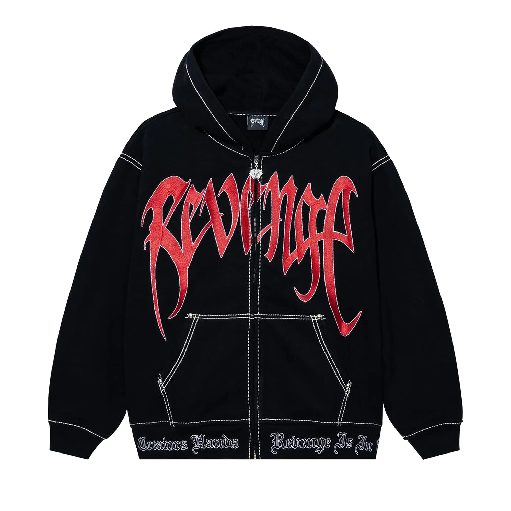 Revenge Contrast Embroidered Zip Hoodie 'Black/Red' by Revenge
