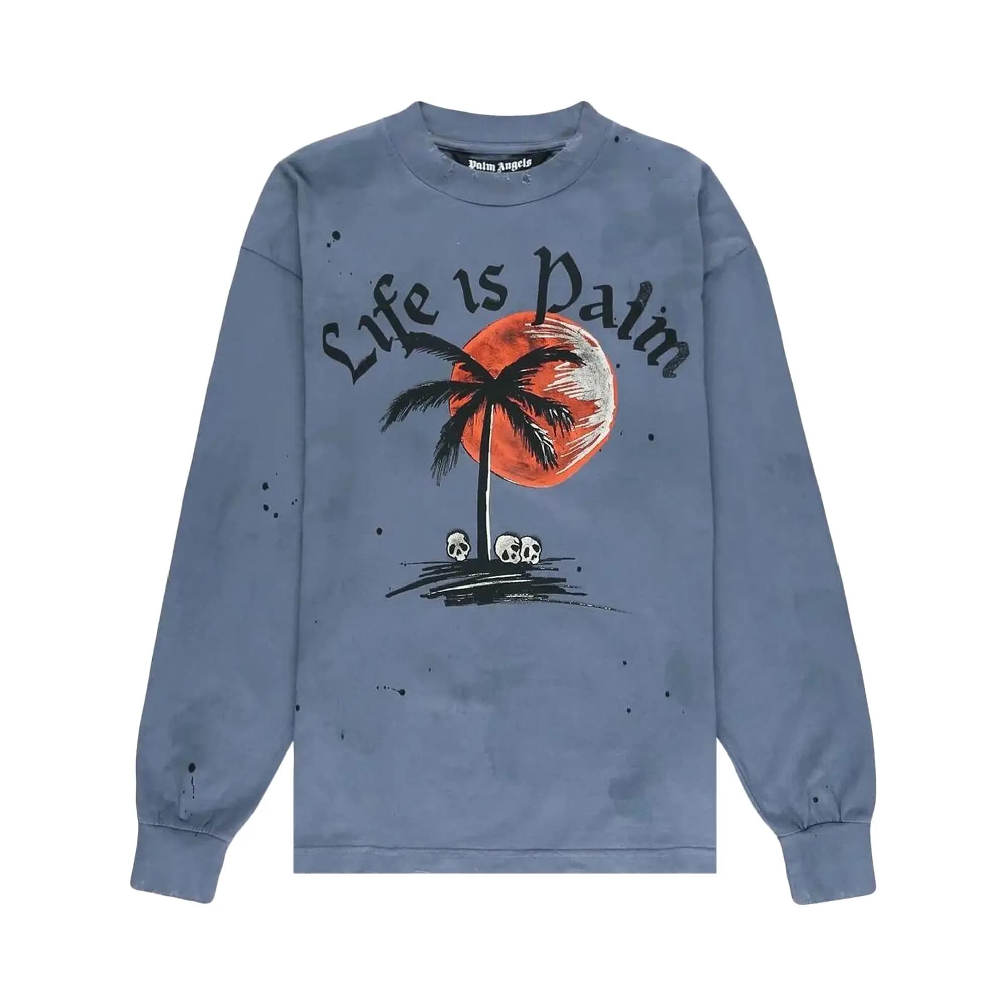 Palm Angels Sunset Palm Classic Long-Sleeve Tee 'Indigo' by Palm Angels