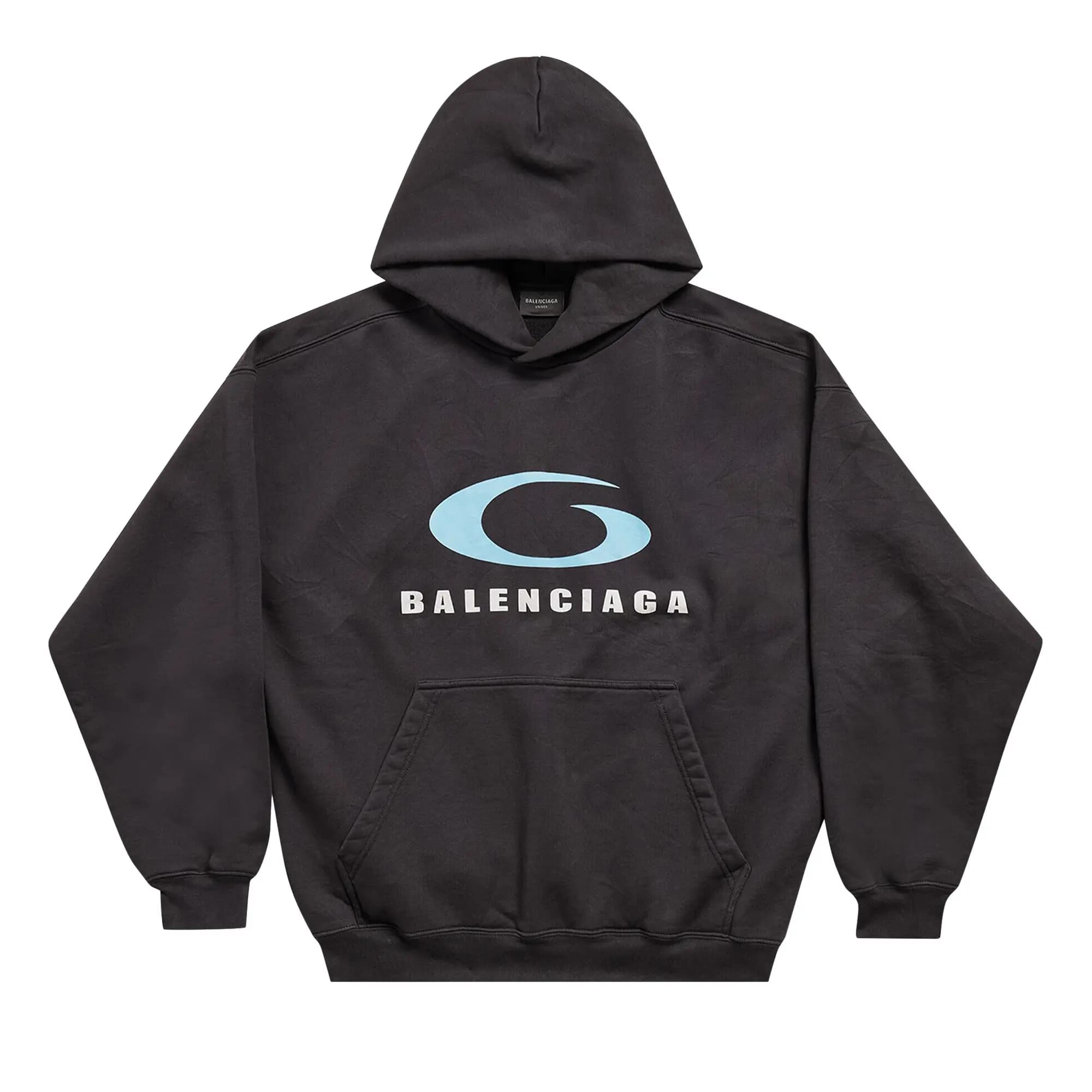 Balenciaga Medium Fit Hoodie 'Washed Black/Blue' by Balenciaga