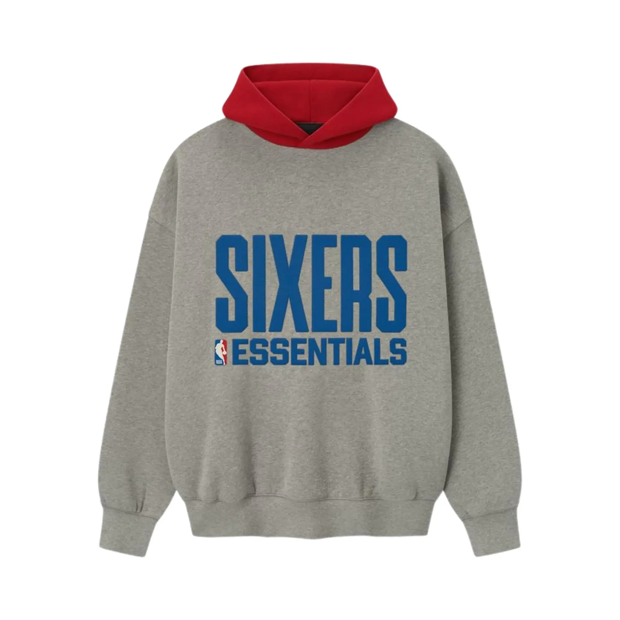 Fear of God Essentials Sixers Sport Hoodie 'Concrete Heather/ Red' by Fear Of God Essentials
