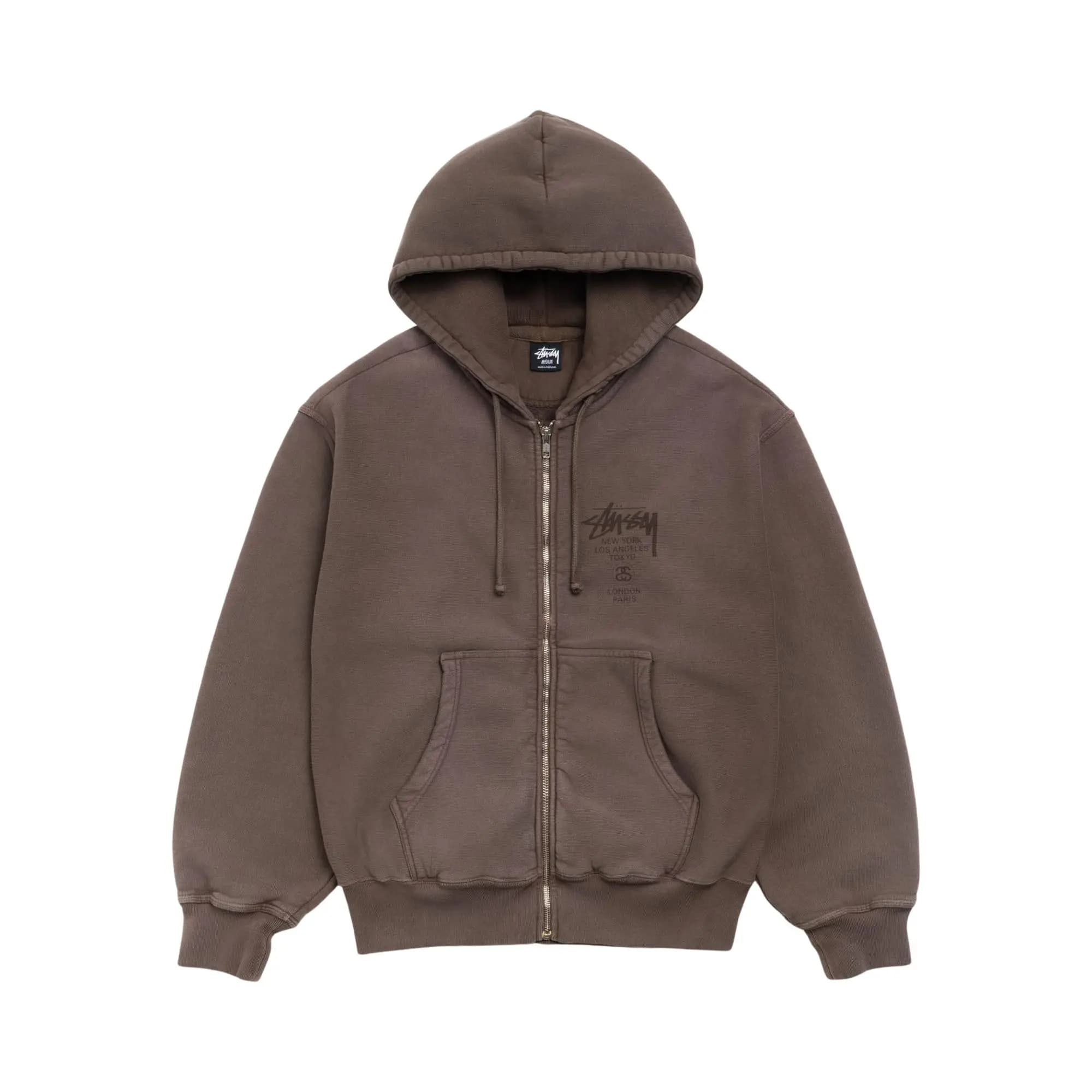 Stussy World Tour Zip Hoodie 'Sun Faded Brown' by Stüssy