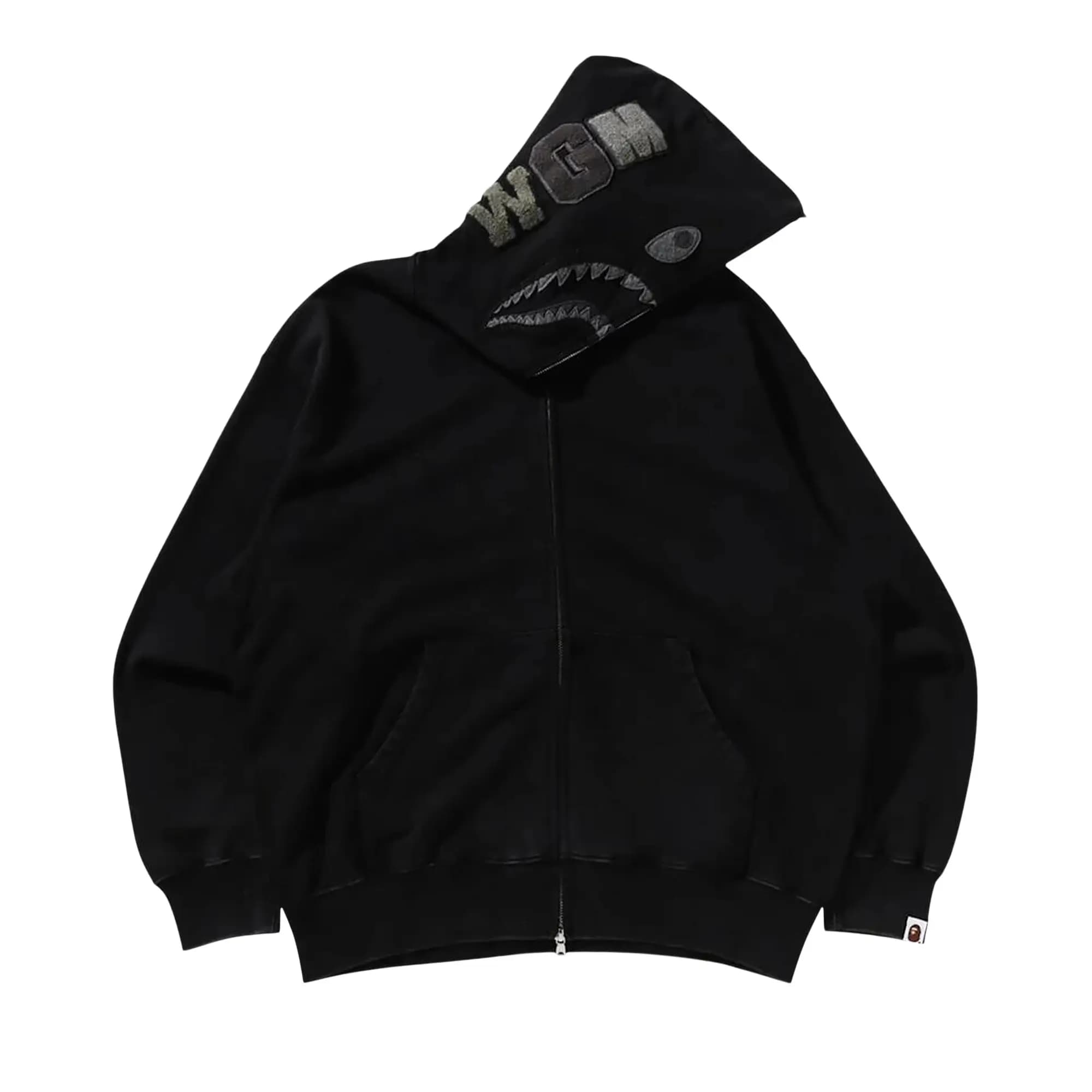 BAPE Garment Dye Shark Relaxed Fit Full Zip Hoodie 'Black' by BAPE