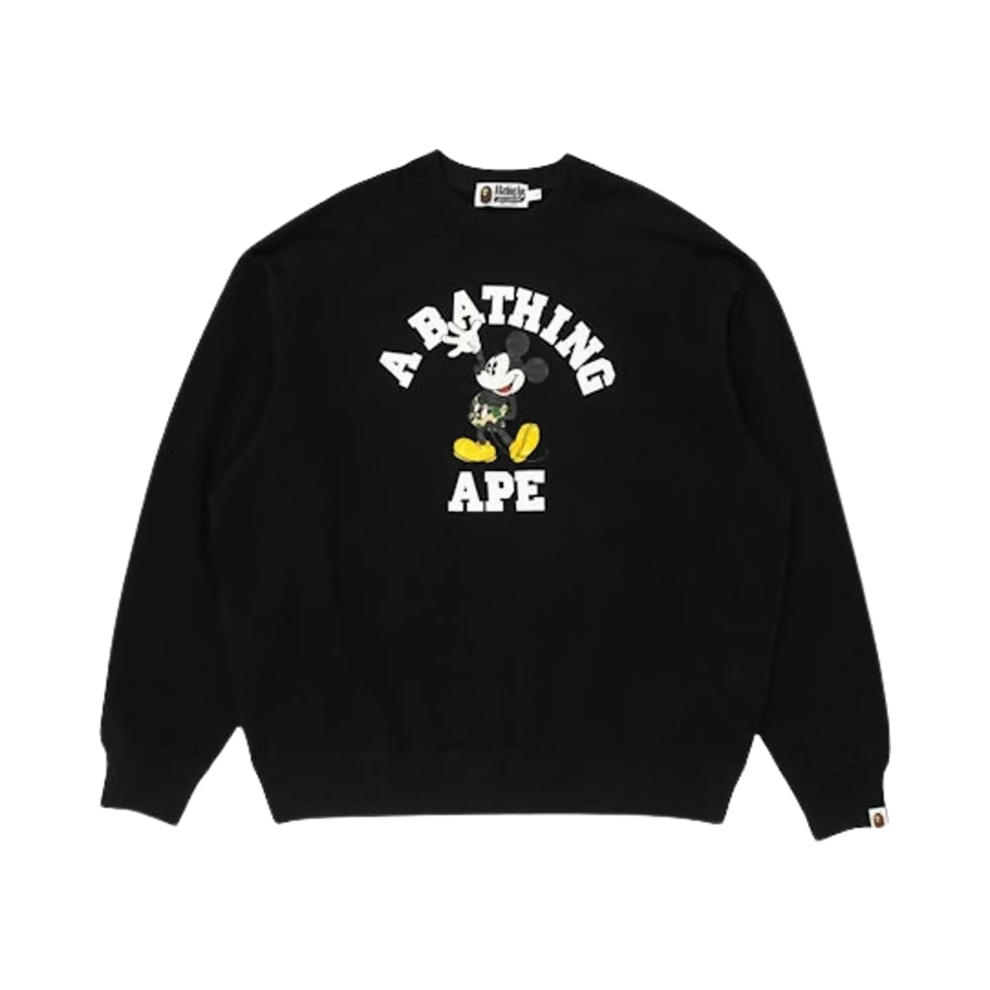 BAPE X Disney Mickey Mouse College Relaxed Fit Crewneck 'Black' by BAPE