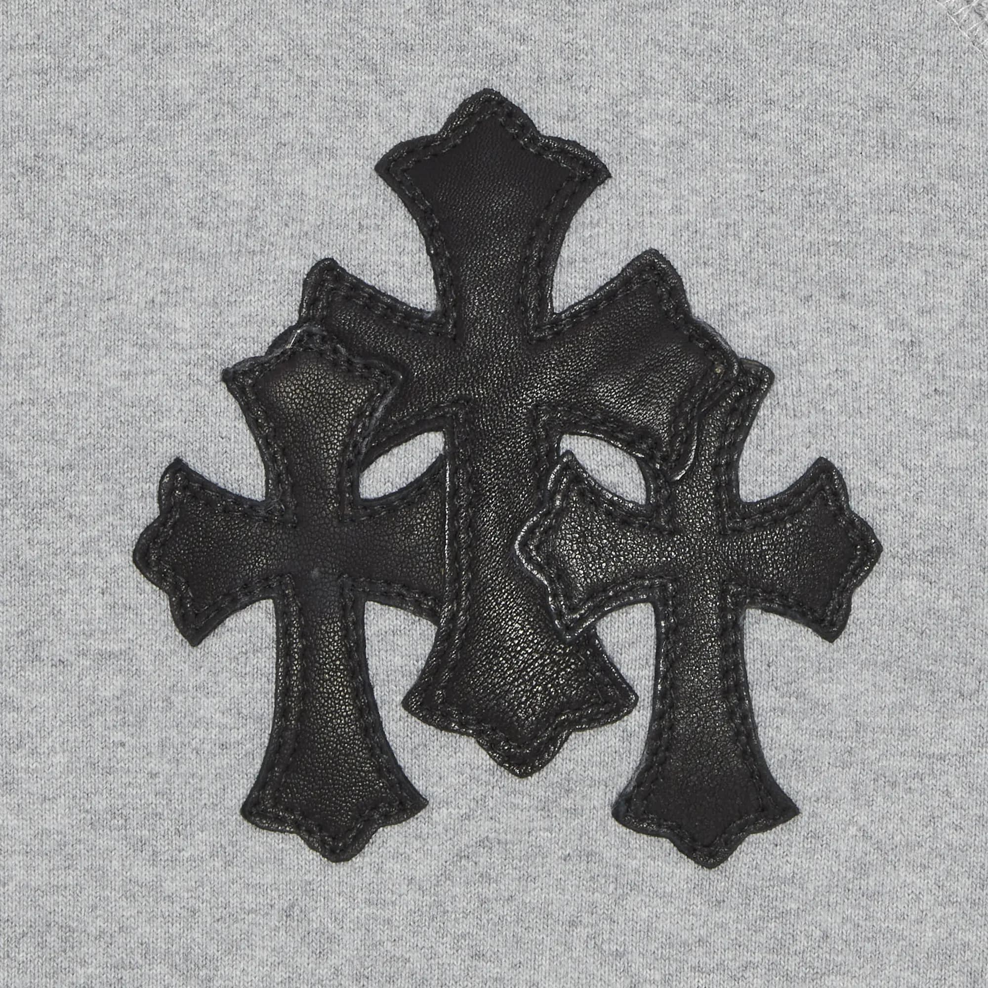 Chrome Hearts Paper Jam Triple Leather Cross Zip Up Hoodie 'Grey Heather' 3