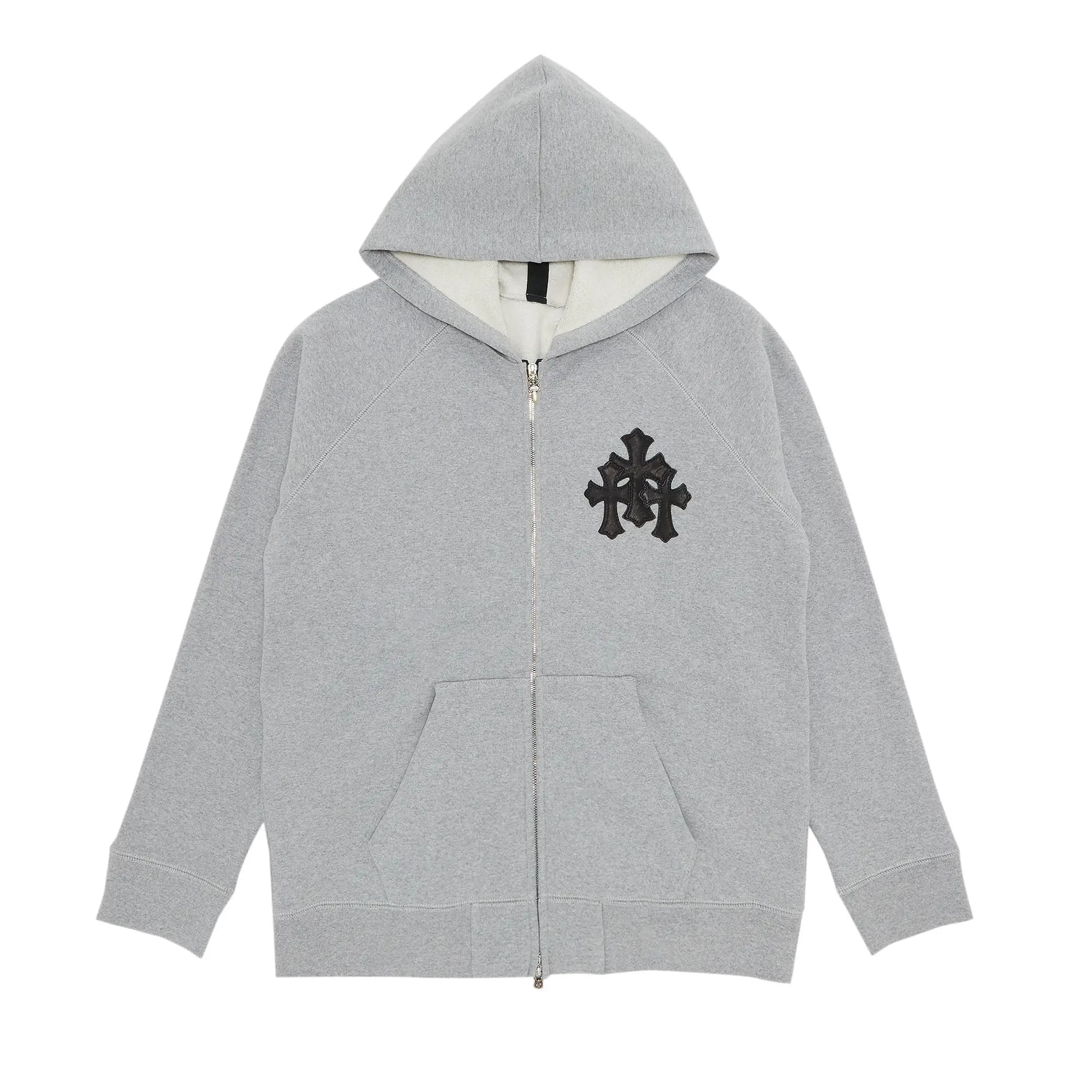 Chrome Hearts Paper Jam Triple Leather Cross Zip Up Hoodie 'Grey Heather' by Chrome Hearts