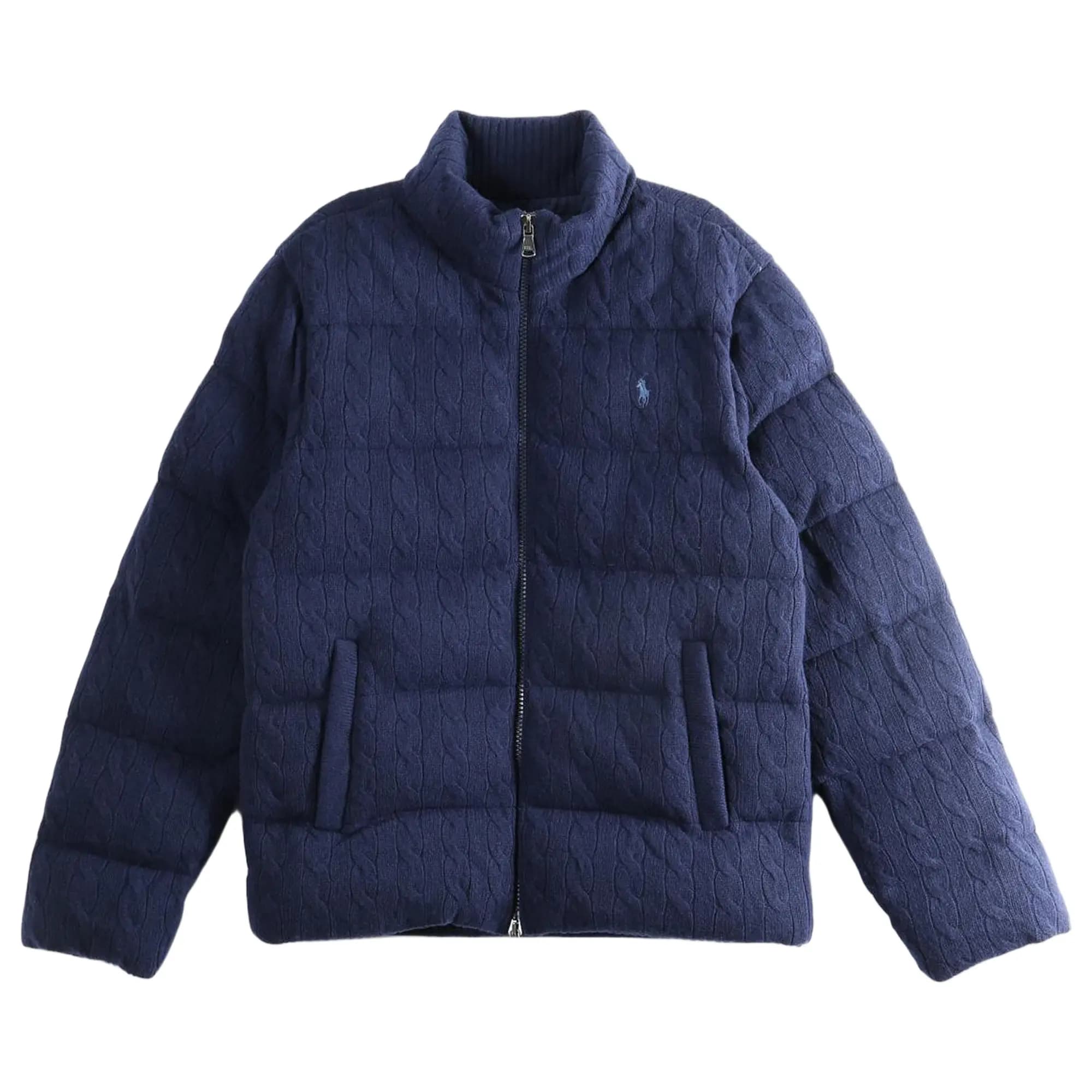 Polo Ralph Lauren Long Sleeve Quilted Cable Knit Full Zip Mockneck Sweater 'Hunter Navy' by Polo Ralph Lauren