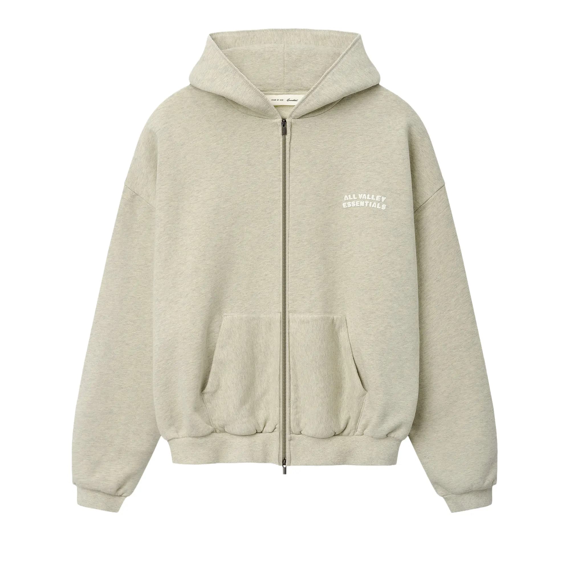Fear of God Essentials 90s Zip-Up Hoodie 'Washed Vanilla Heather' by Fear Of God Essentials