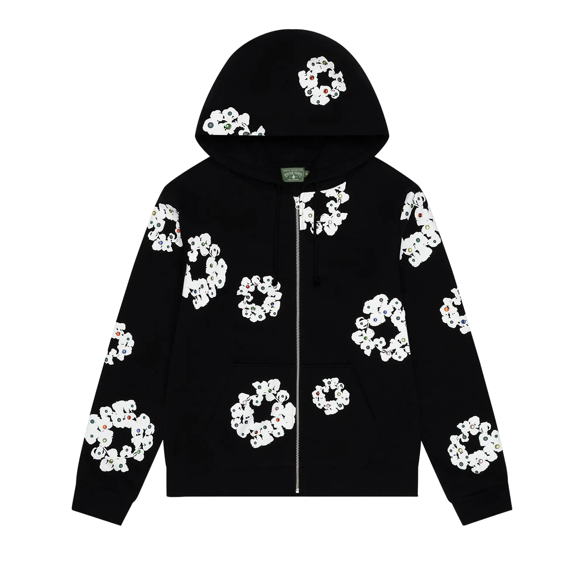 Denim Tears Rhinestone Cotton Wreath Zip Hoodie 'Black' by Denim Tears