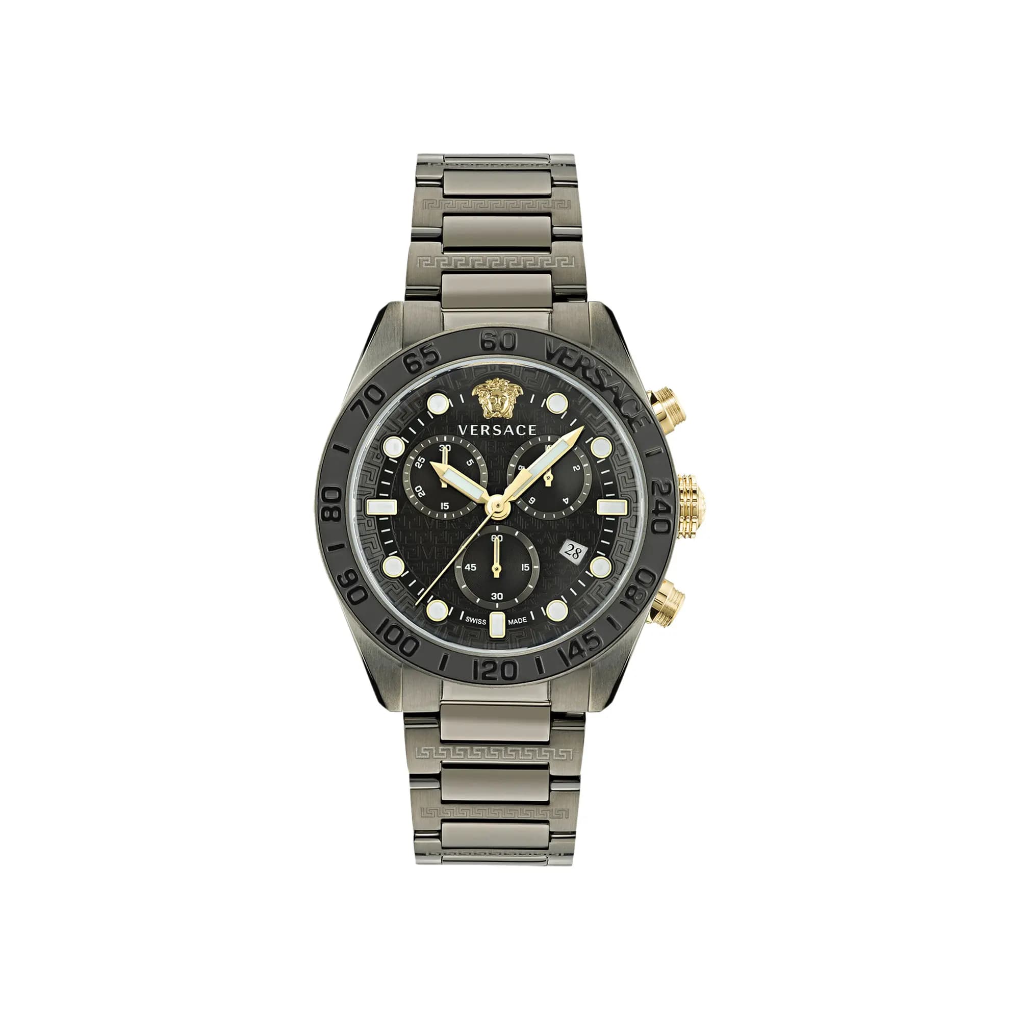 Versace Greca Dome Chrono Bracelet Watch 'Gun' by Versace