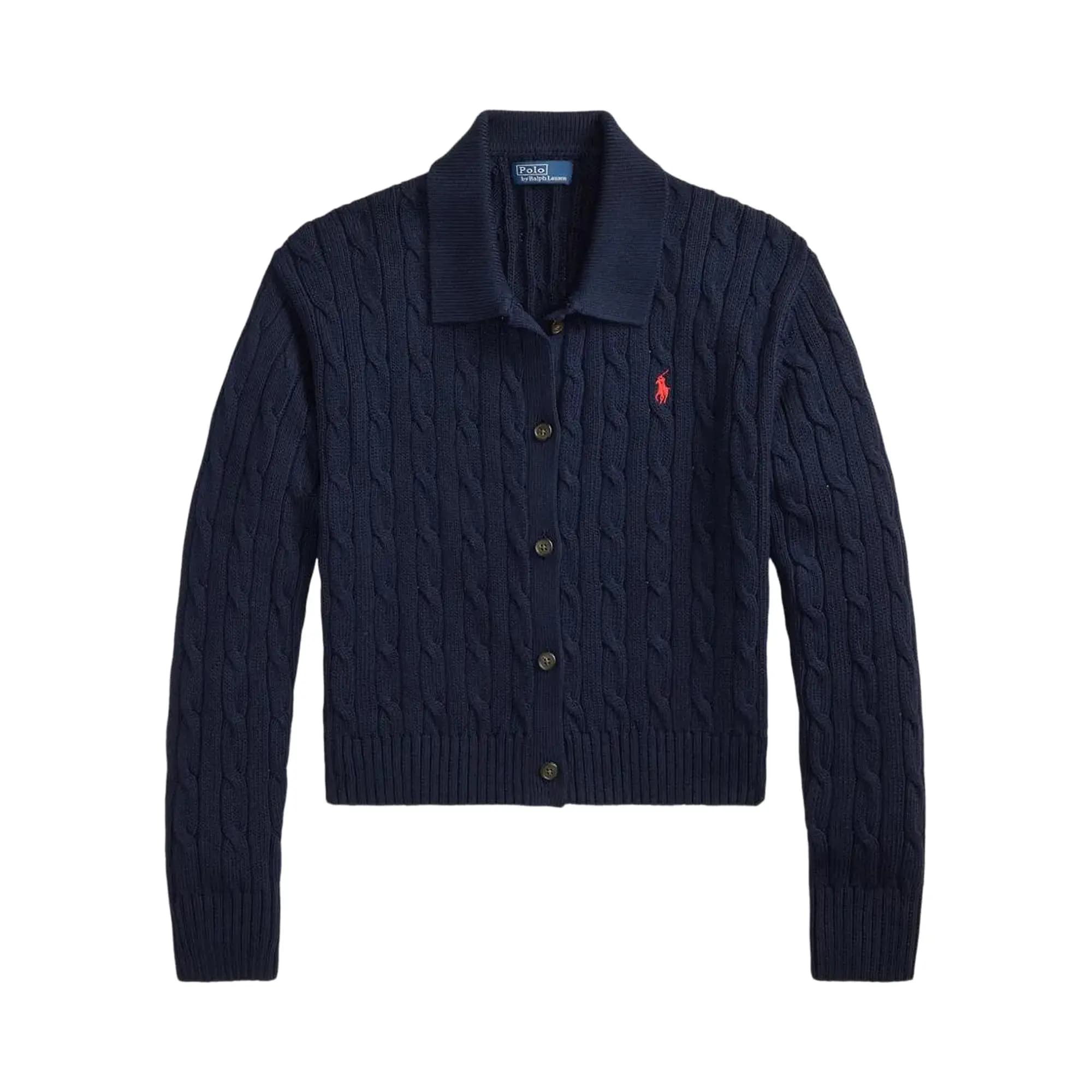 Polo Ralph Lauren Cotton-Long Sleeve-Collared-Cardigan-Sweater 'Hunter Navy' by Polo Ralph Lauren