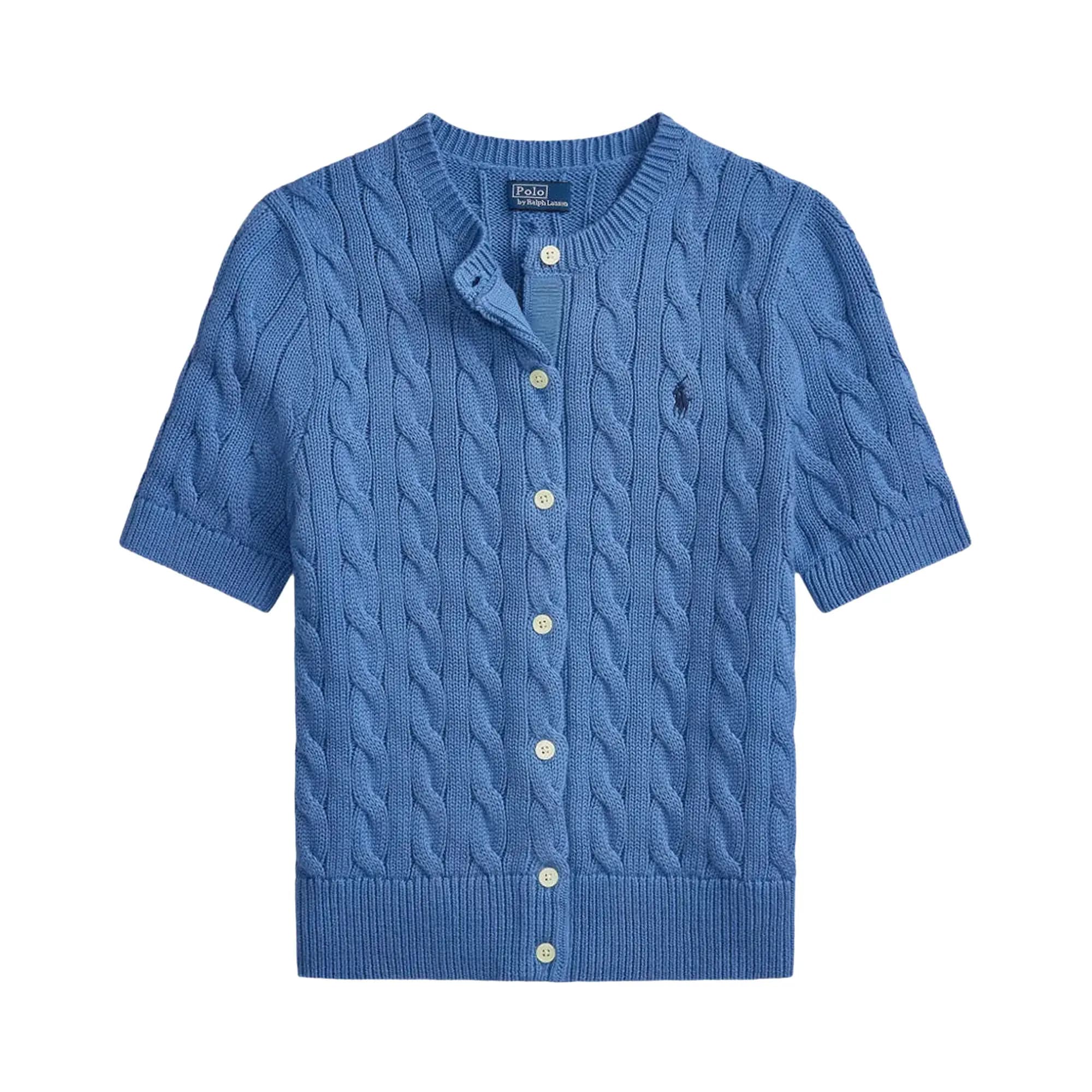 Polo Ralph Lauren Cotton-Short Sleeve-Crew Neck-Cardigan-Sweater 'Nimes Blue' by Polo Ralph Lauren