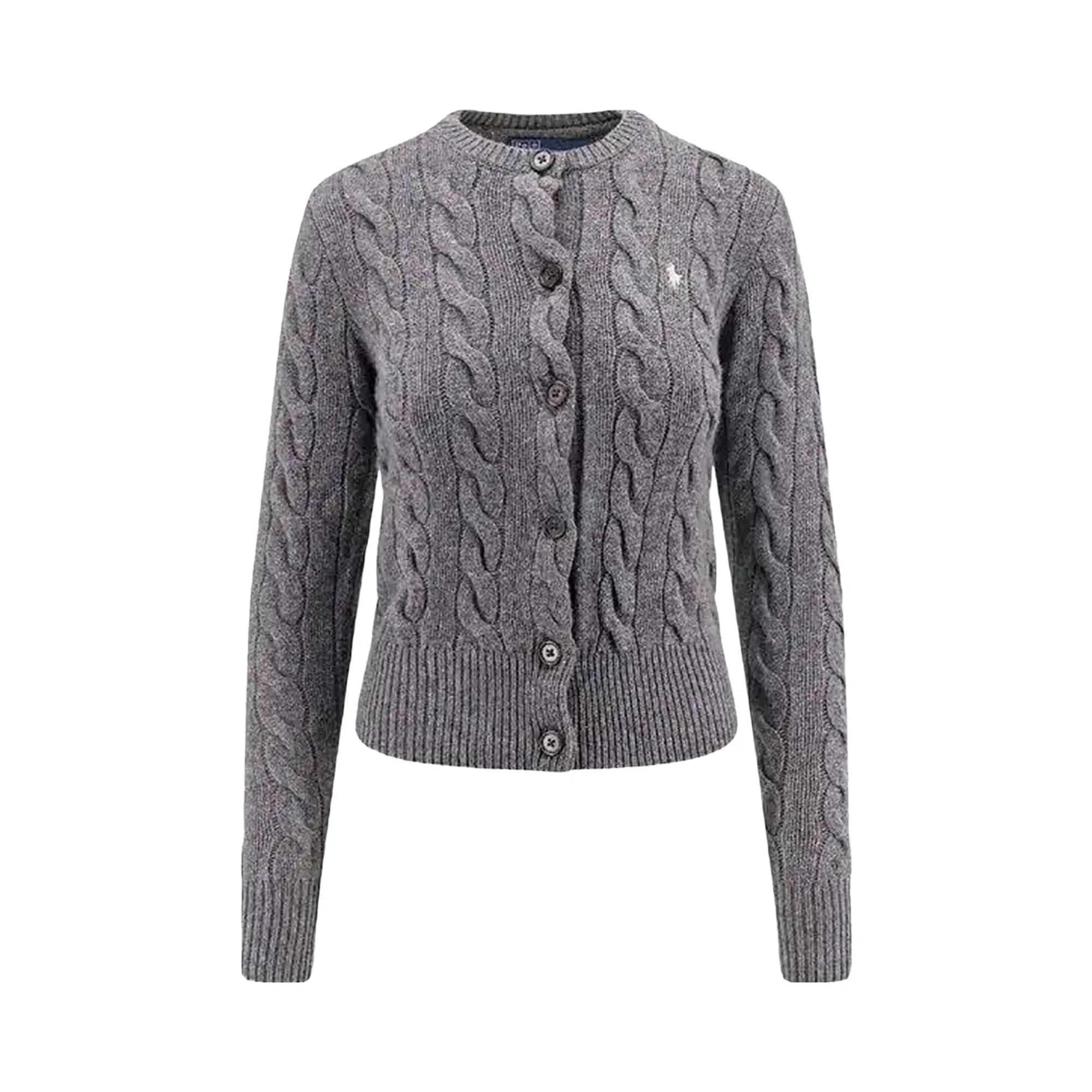 Polo Ralph Lauren Long Sleeve-Crew Neck-Cardigan-Sweater 'Flannel Grey Heather' by Polo Ralph Lauren