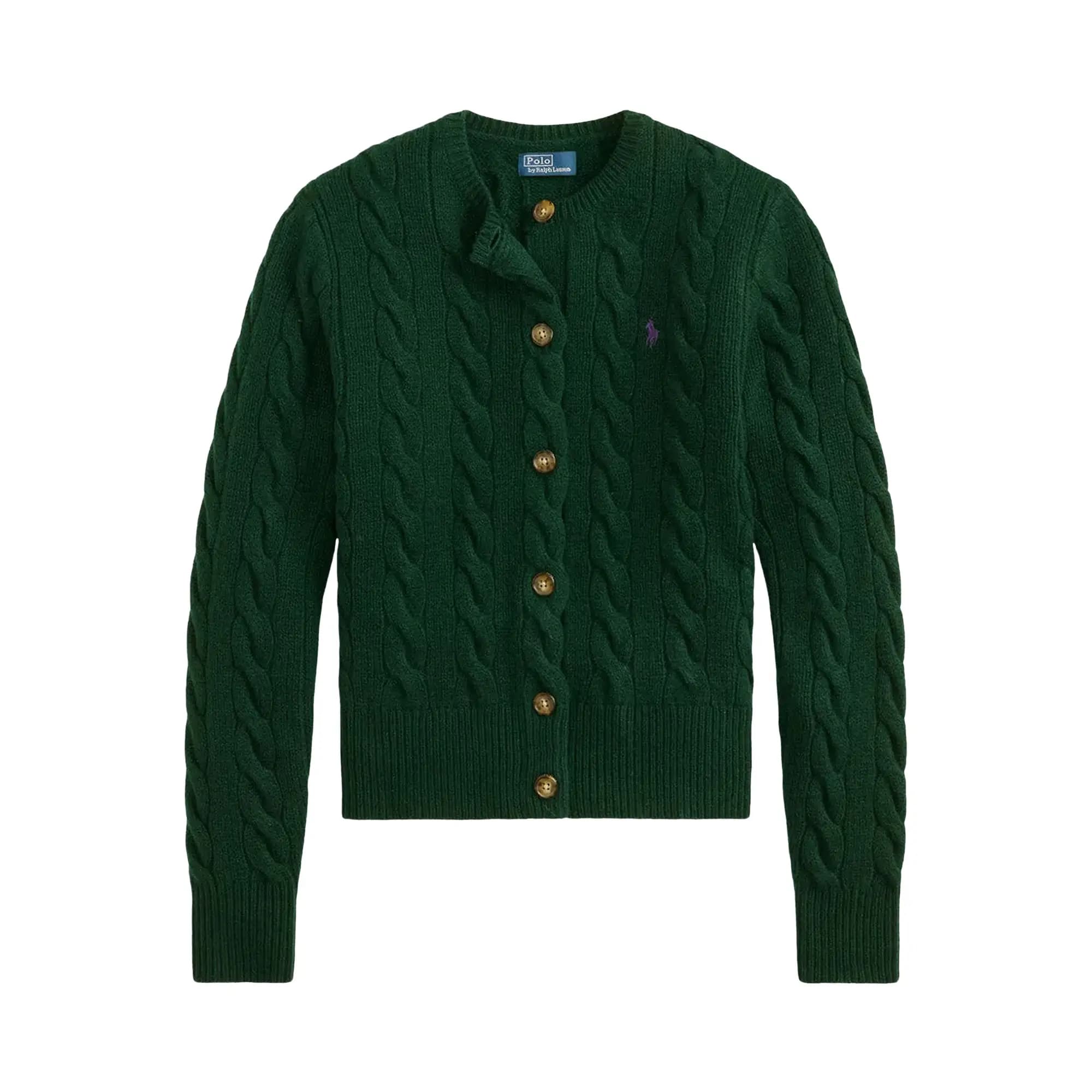 Polo Ralph Lauren Long Sleeve-Crew Neck-Cardigan-Sweater 'College Green' by Polo Ralph Lauren