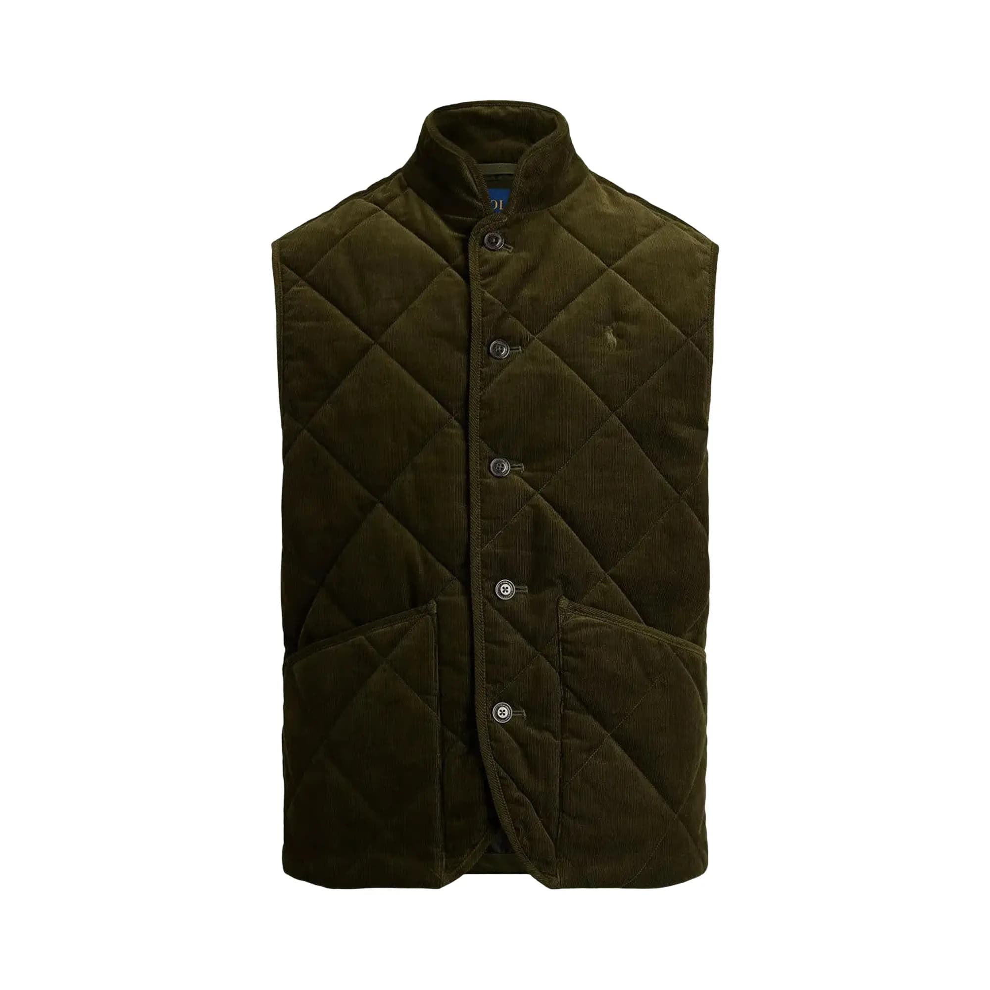 Polo Ralph Lauren Sleeveless Wale Corduroy Hurston Quilted Vest 'Company Olive' by Polo Ralph Lauren