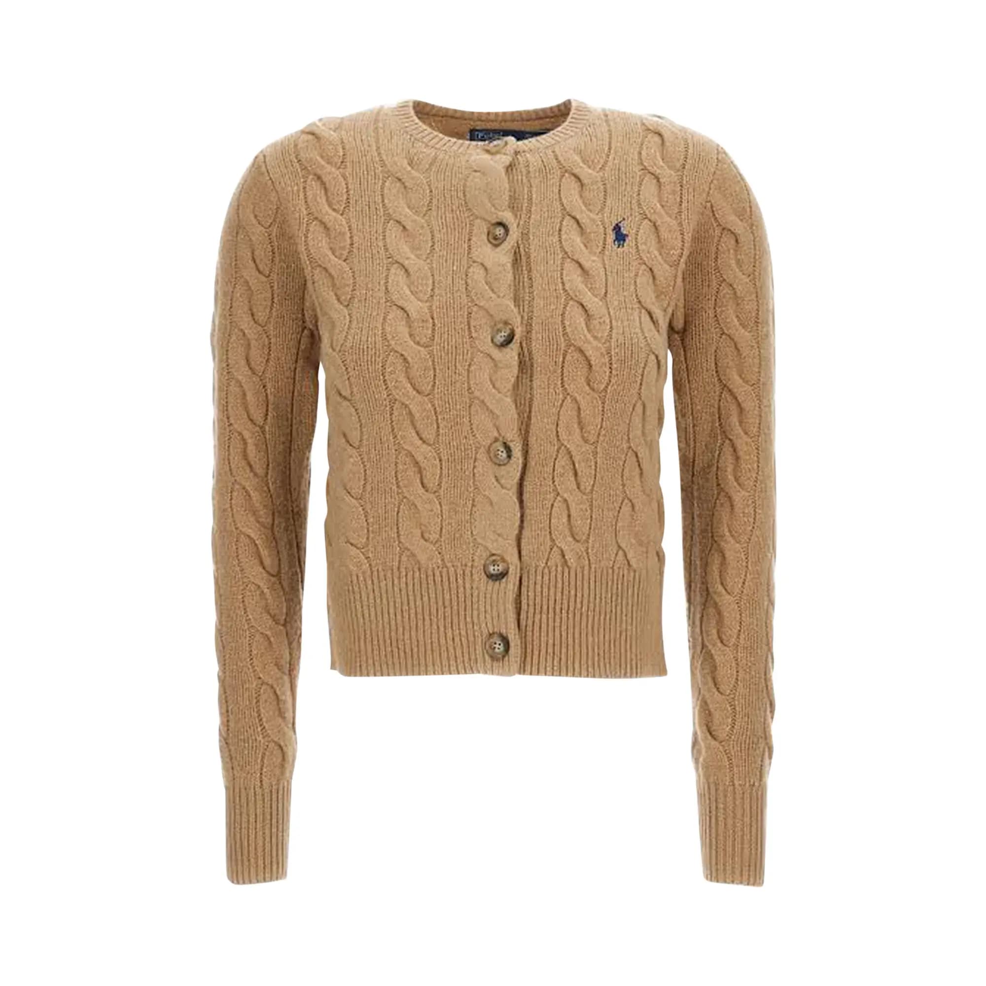 Polo Ralph Lauren Long Sleeve-Crew Neck-Cardigan-Sweater 'Camel Melange' by Polo Ralph Lauren