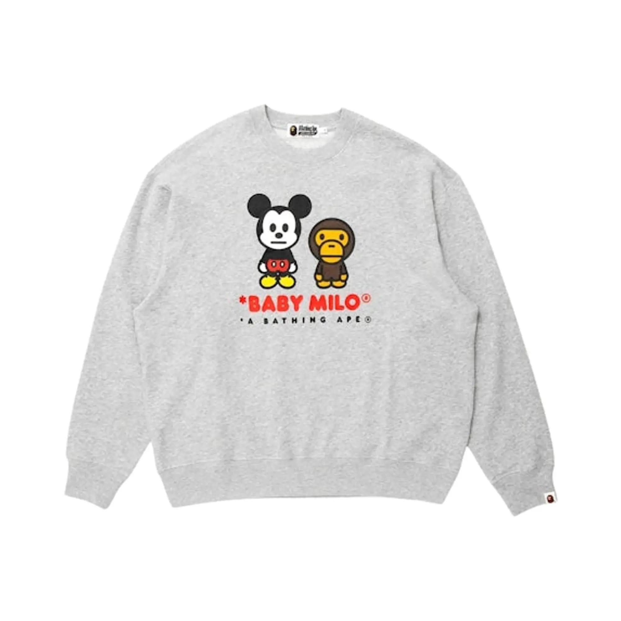 BAPE X Disney Mickey Mouse Milo Relaxed Fit Crewneck 'Grey' by BAPE