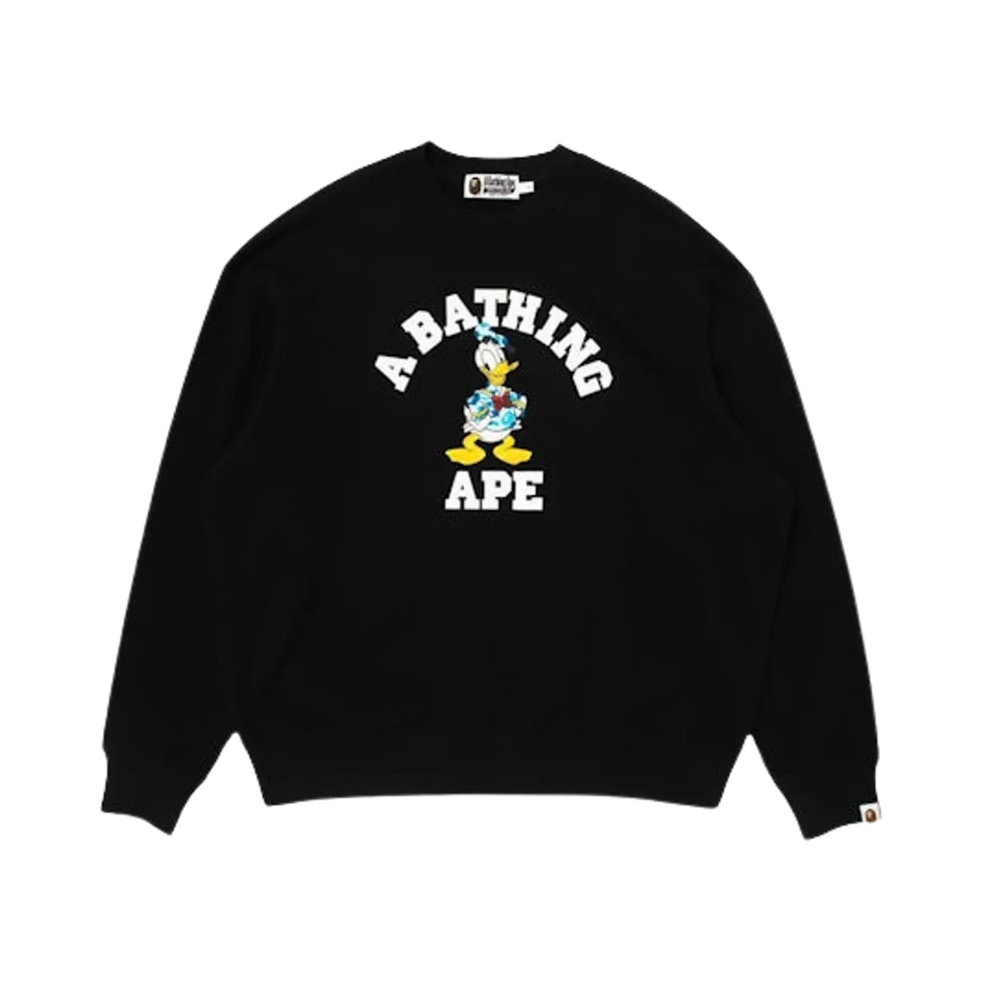 BAPE X Disney Donald Duck College Relaxed Fit Crewneck 'Black' by BAPE