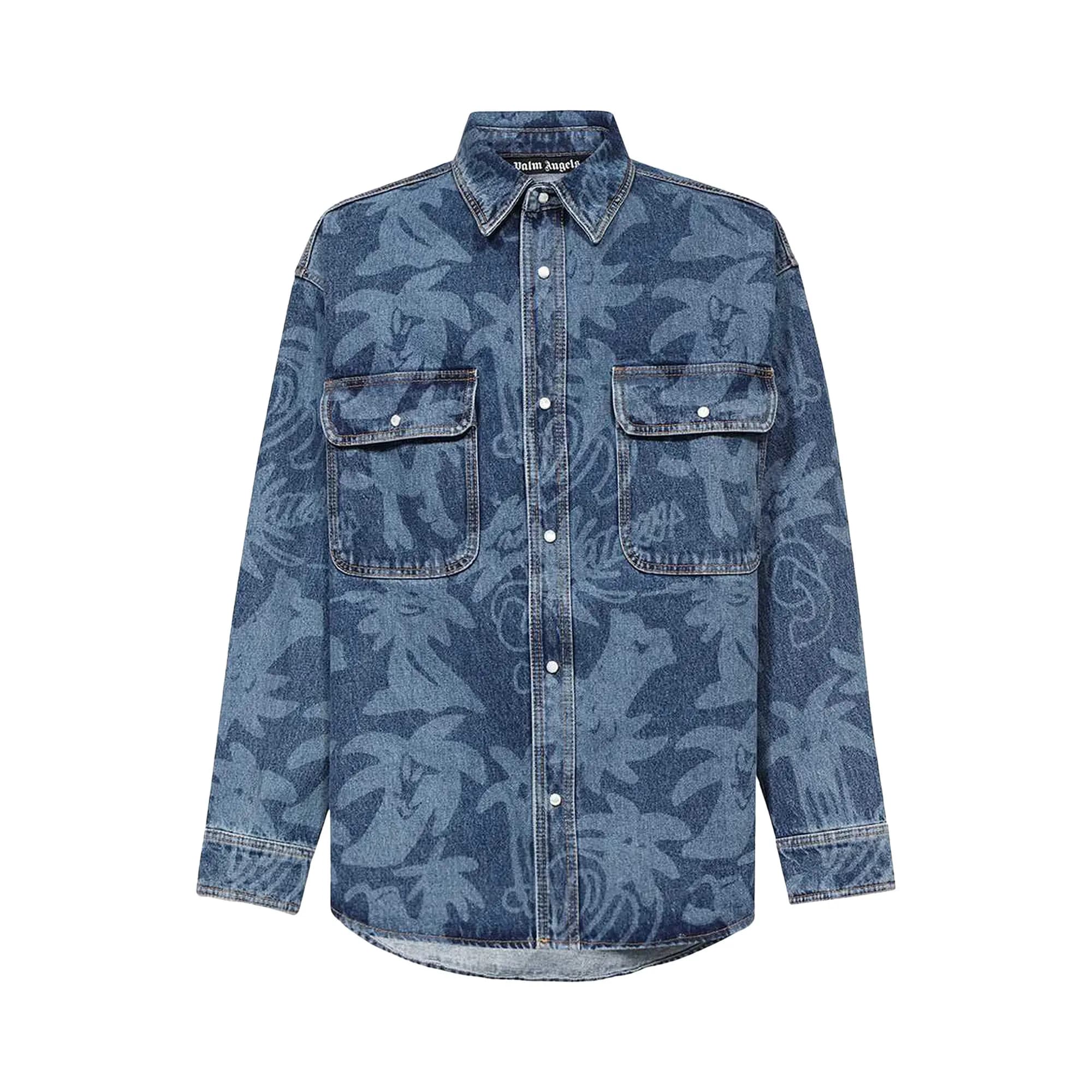 Palm Angels Palmity Laser Print Denim Shirt 'Light Blue' by Palm Angels