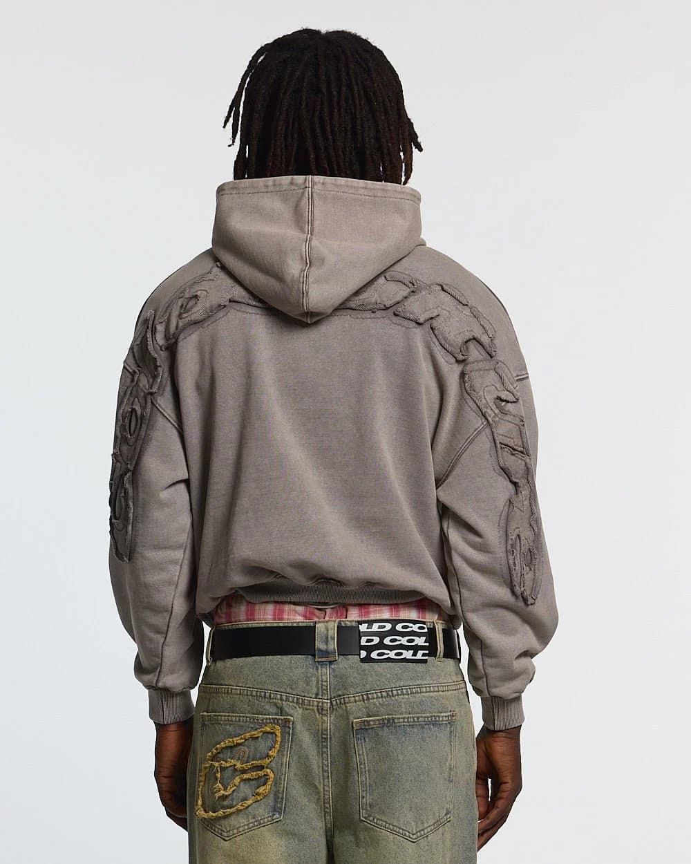 DISTRESS CURVED HOODIE WASHED GREY 2