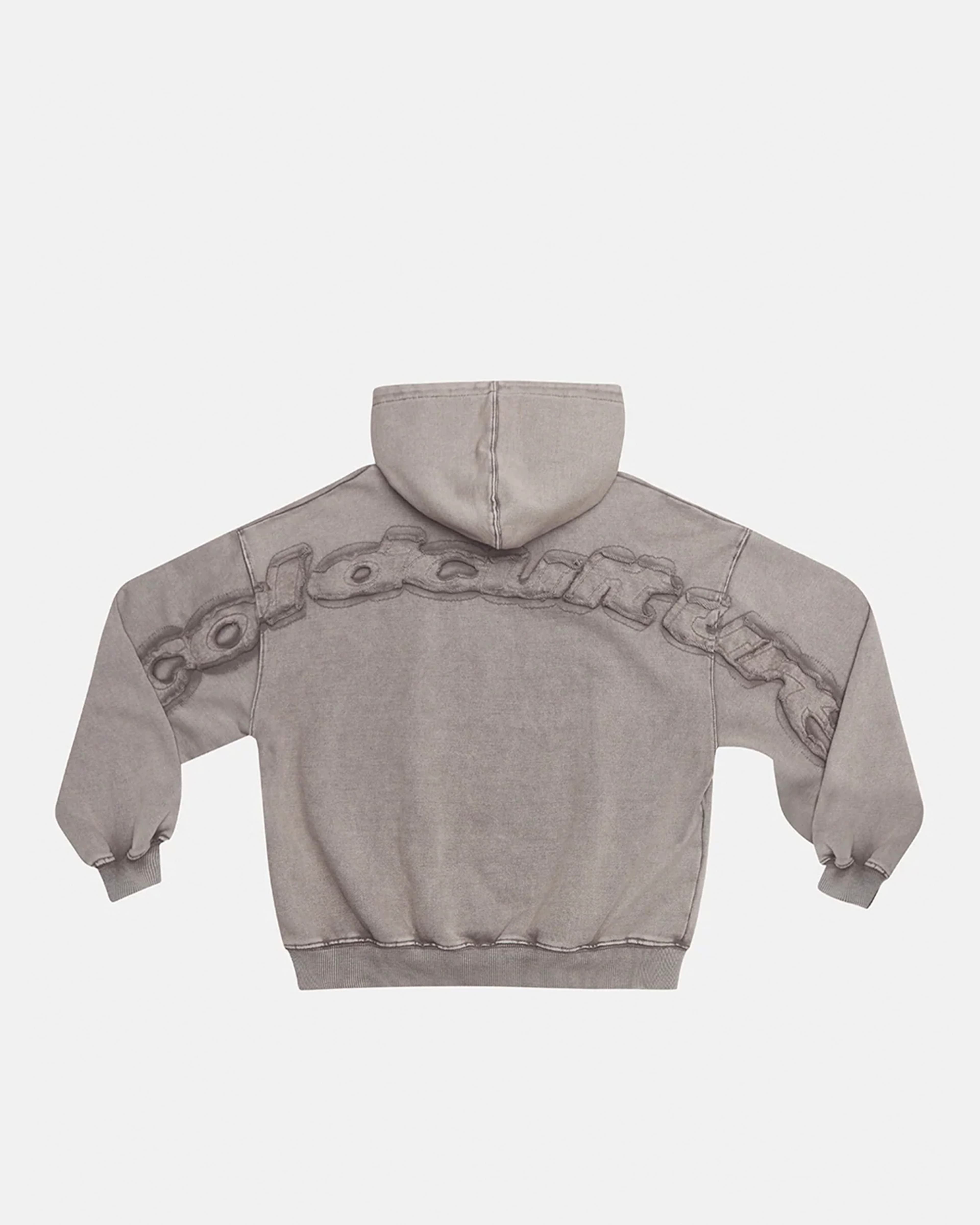 DISTRESS CURVED HOODIE WASHED GREY by COLD CULTURE