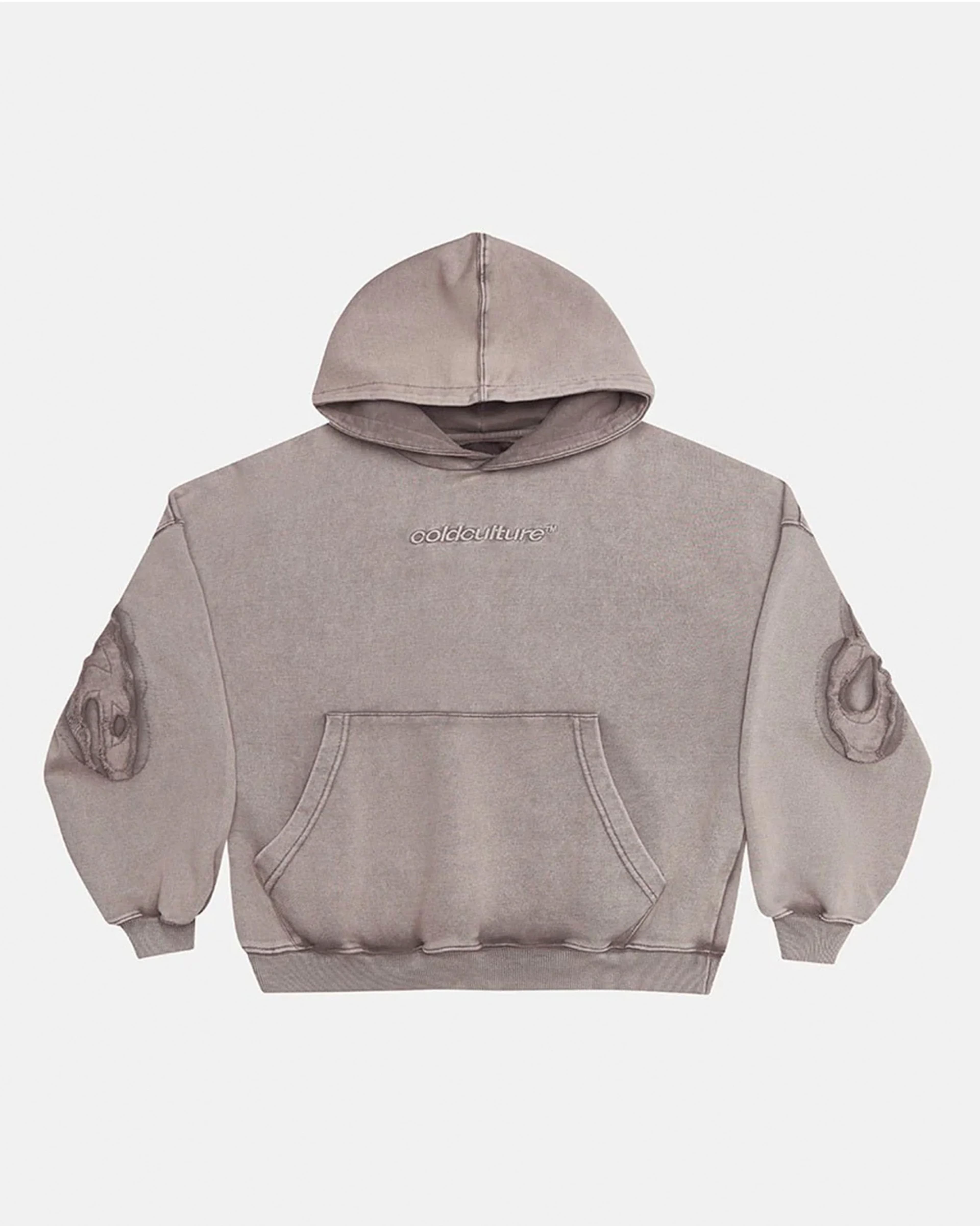 DISTRESS CURVED HOODIE WASHED GREY 3