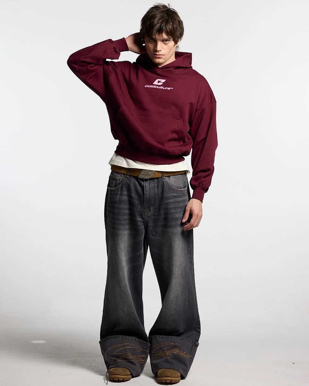 CURVED HOODIE WINE RED 4