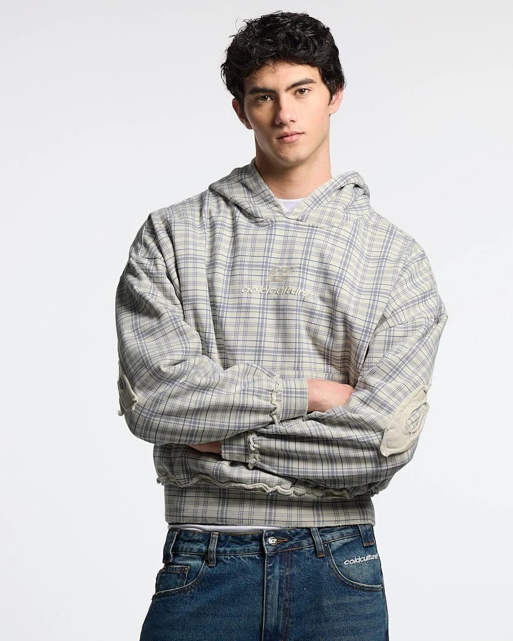 TARTAN HOODIE WHITE & MIX OF BLUES 4