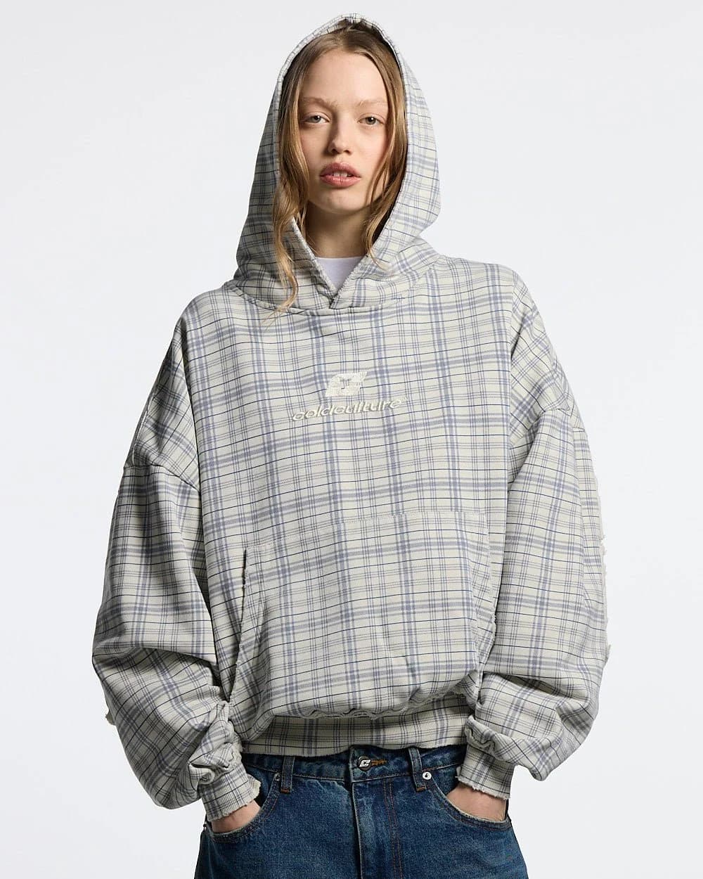TARTAN HOODIE WHITE & MIX OF BLUES 6