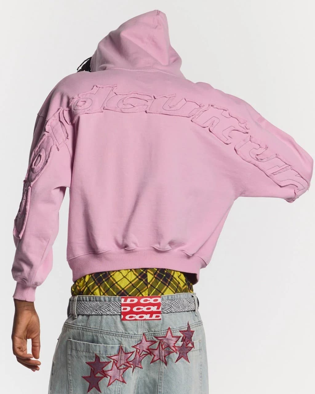 DISTRESS CURVED HOODIE PINK 2