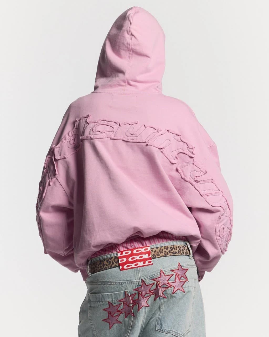DISTRESS CURVED HOODIE PINK 5