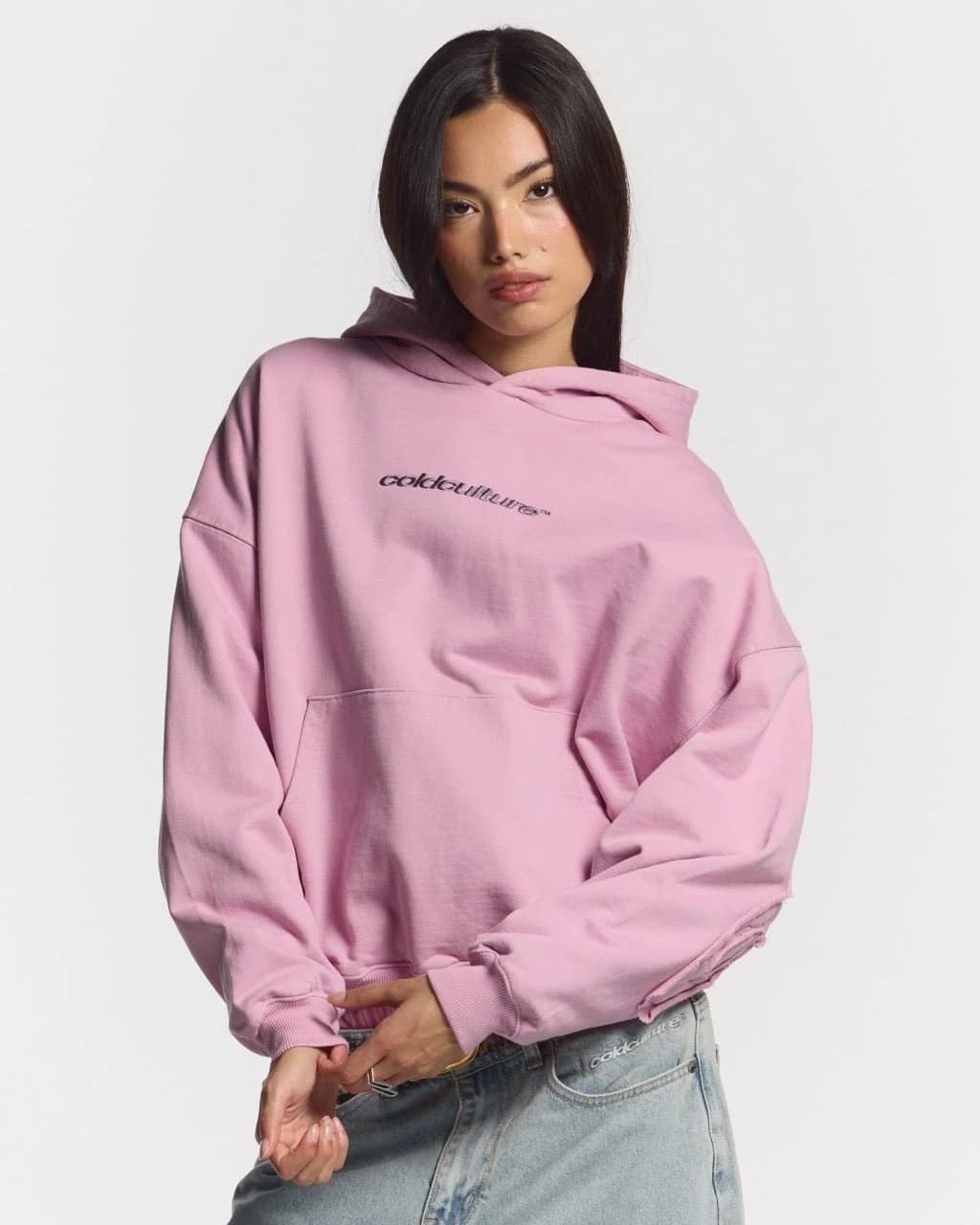 DISTRESS CURVED HOODIE PINK 6