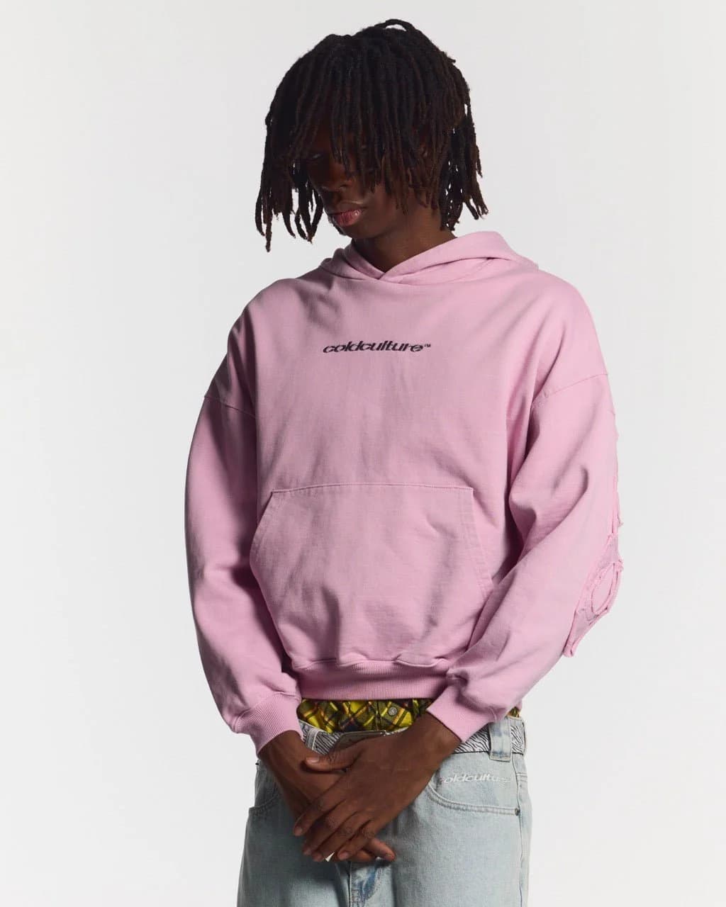 DISTRESS CURVED HOODIE PINK 4