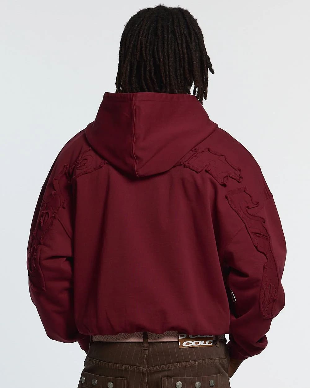 DISTRESS CURVED HOODIE BURGUNDY by COLD CULTURE