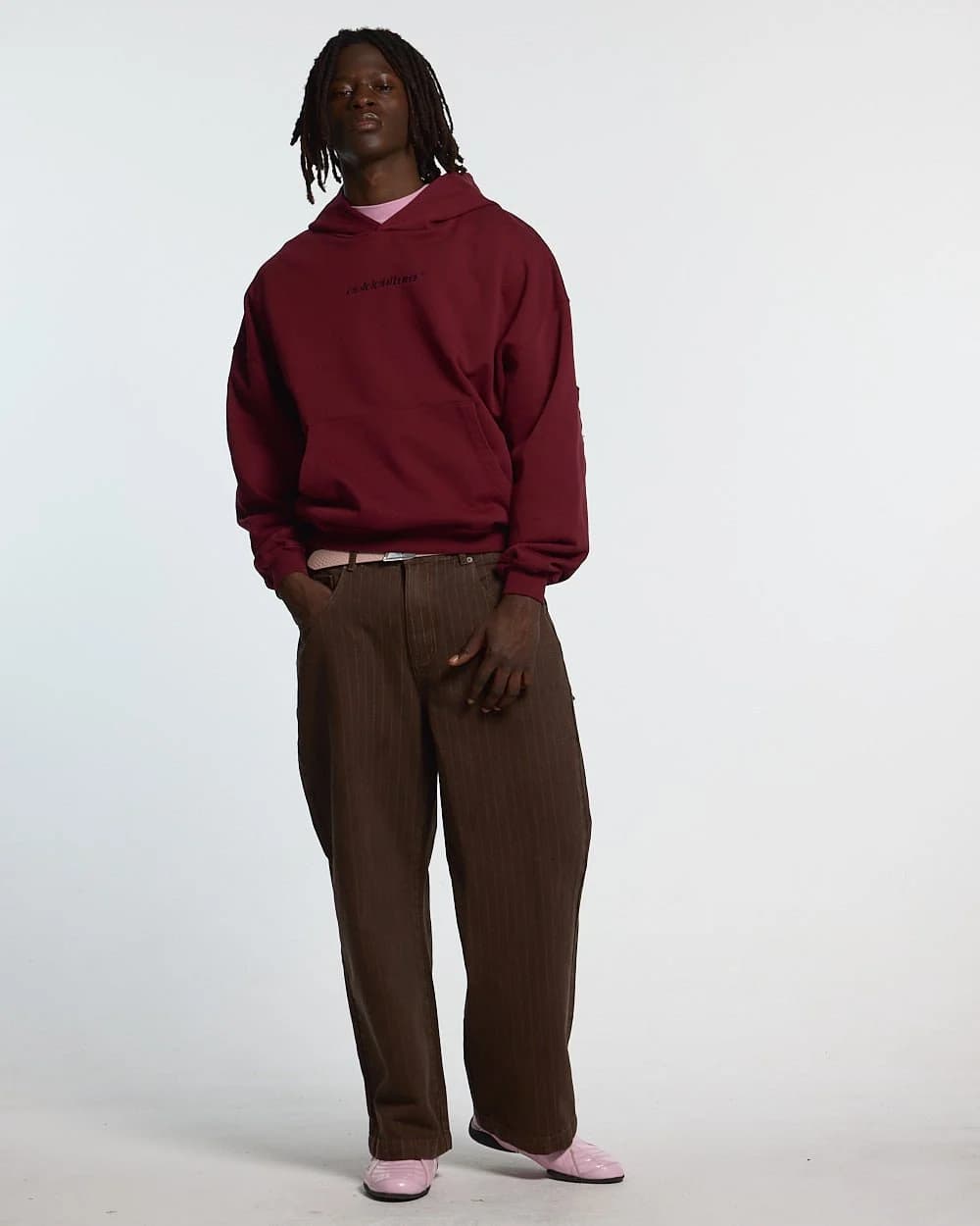 DISTRESS CURVED HOODIE BURGUNDY 4
