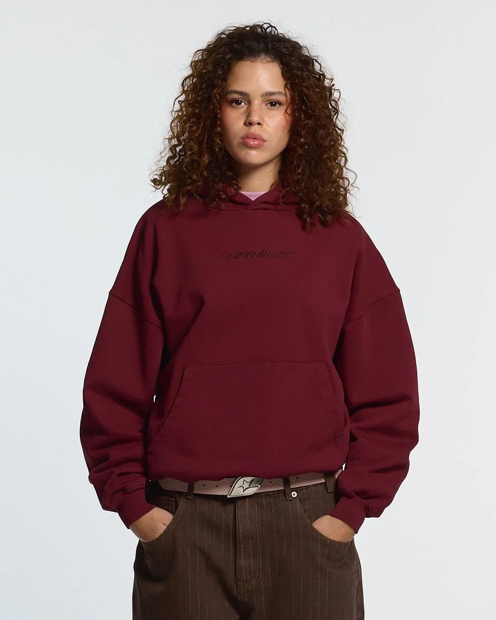 DISTRESS CURVED HOODIE BURGUNDY 6